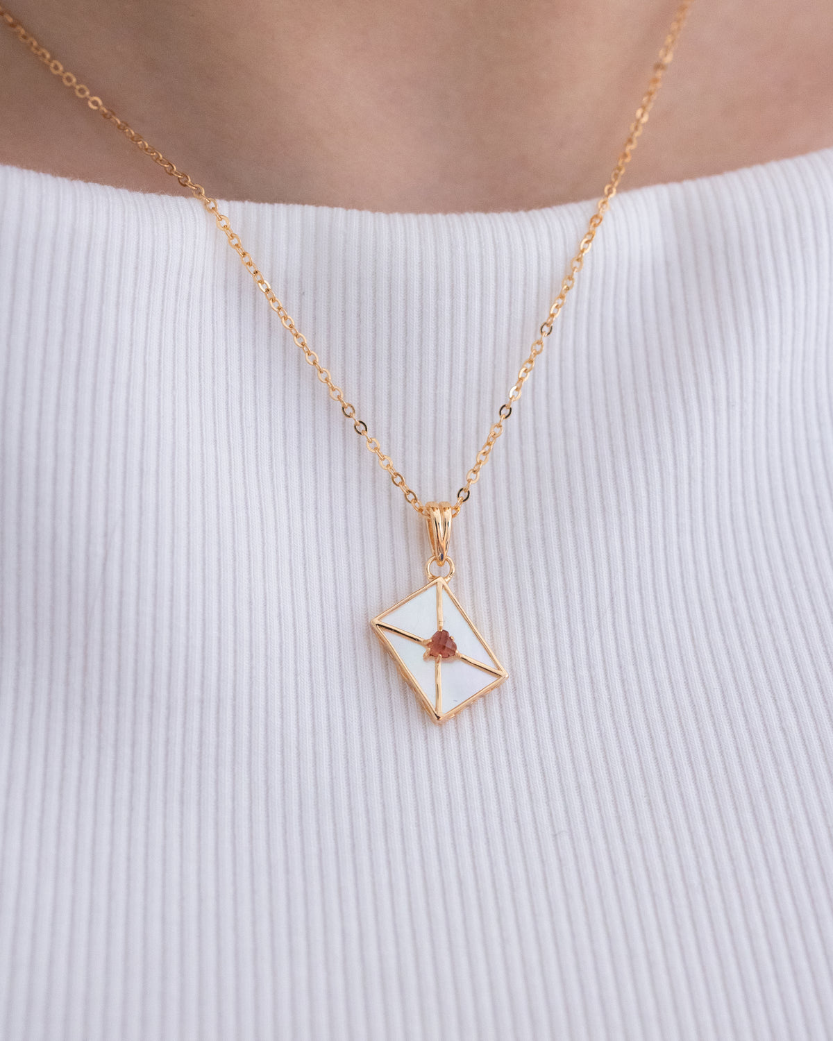 WROTE ME A LOVE LETTER GOLD NECKLACE - PEARL & GARNET