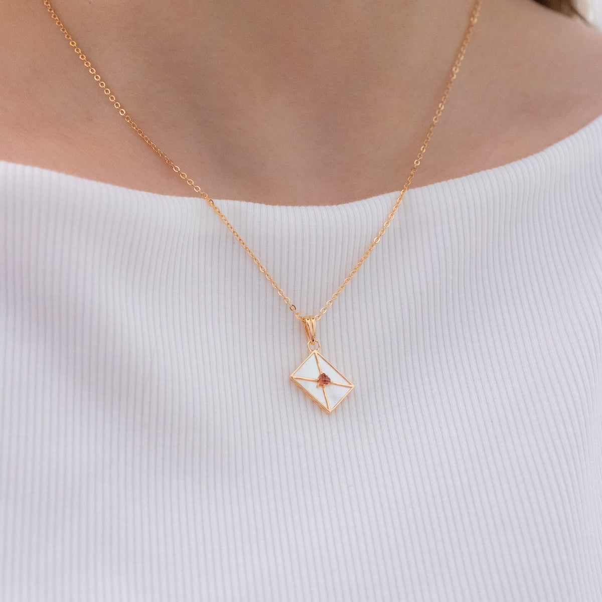 WROTE ME A LOVE LETTER GOLD NECKLACE - PEARL & GARNET