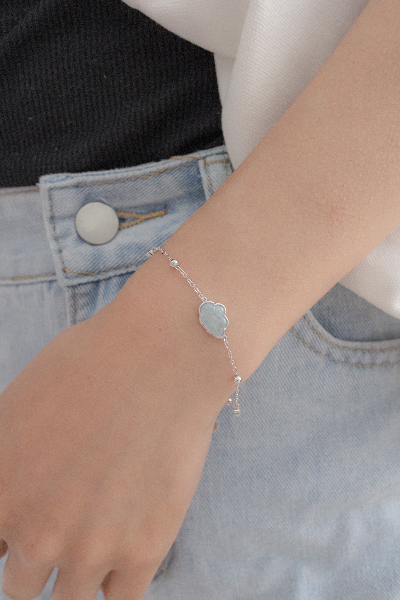 BUBBLE CLOUD SILVER BRACELET - AQUAMARINE