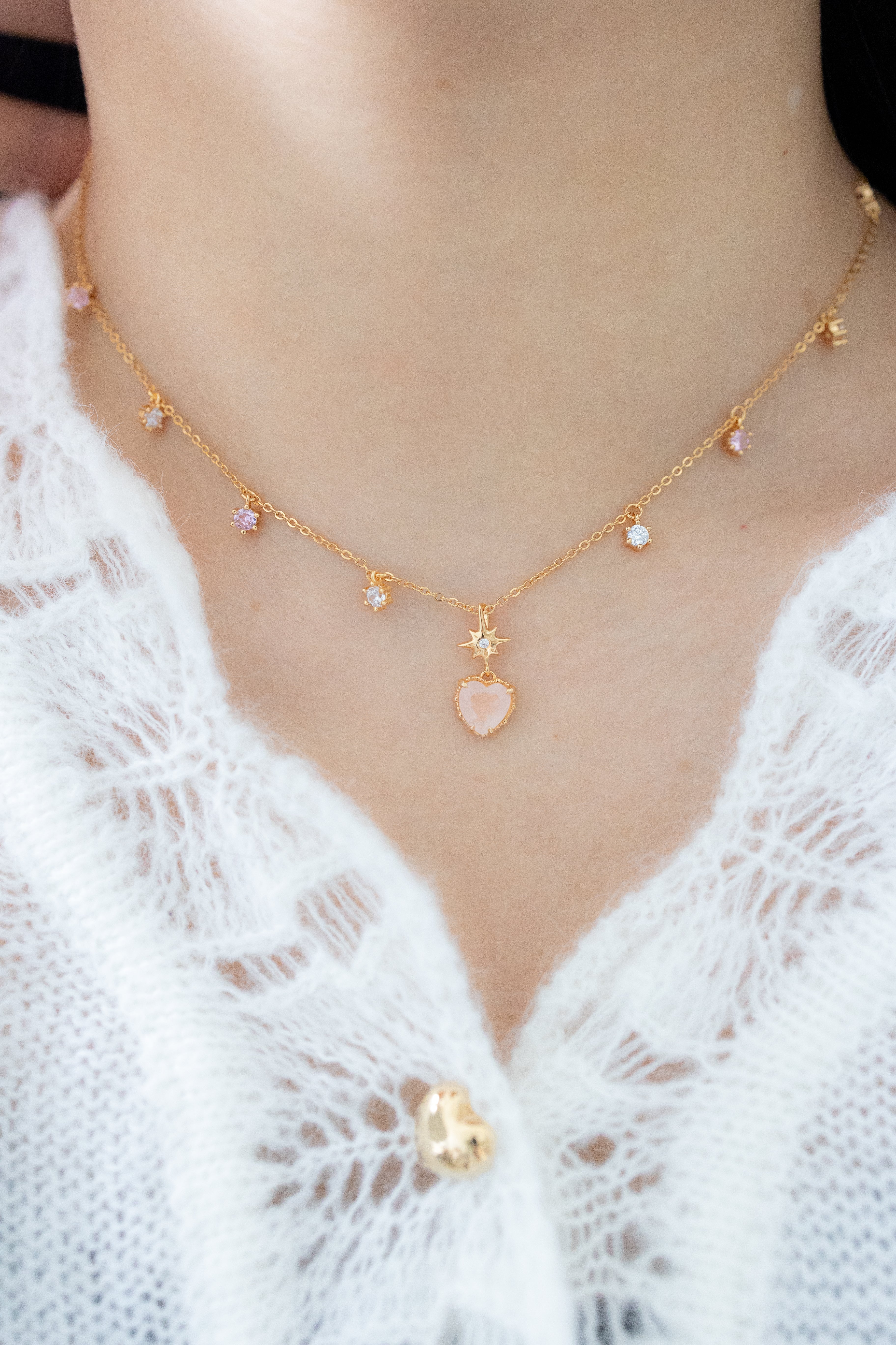 PEACH TWINKLE NECKLACE - ROSE QUARTZ