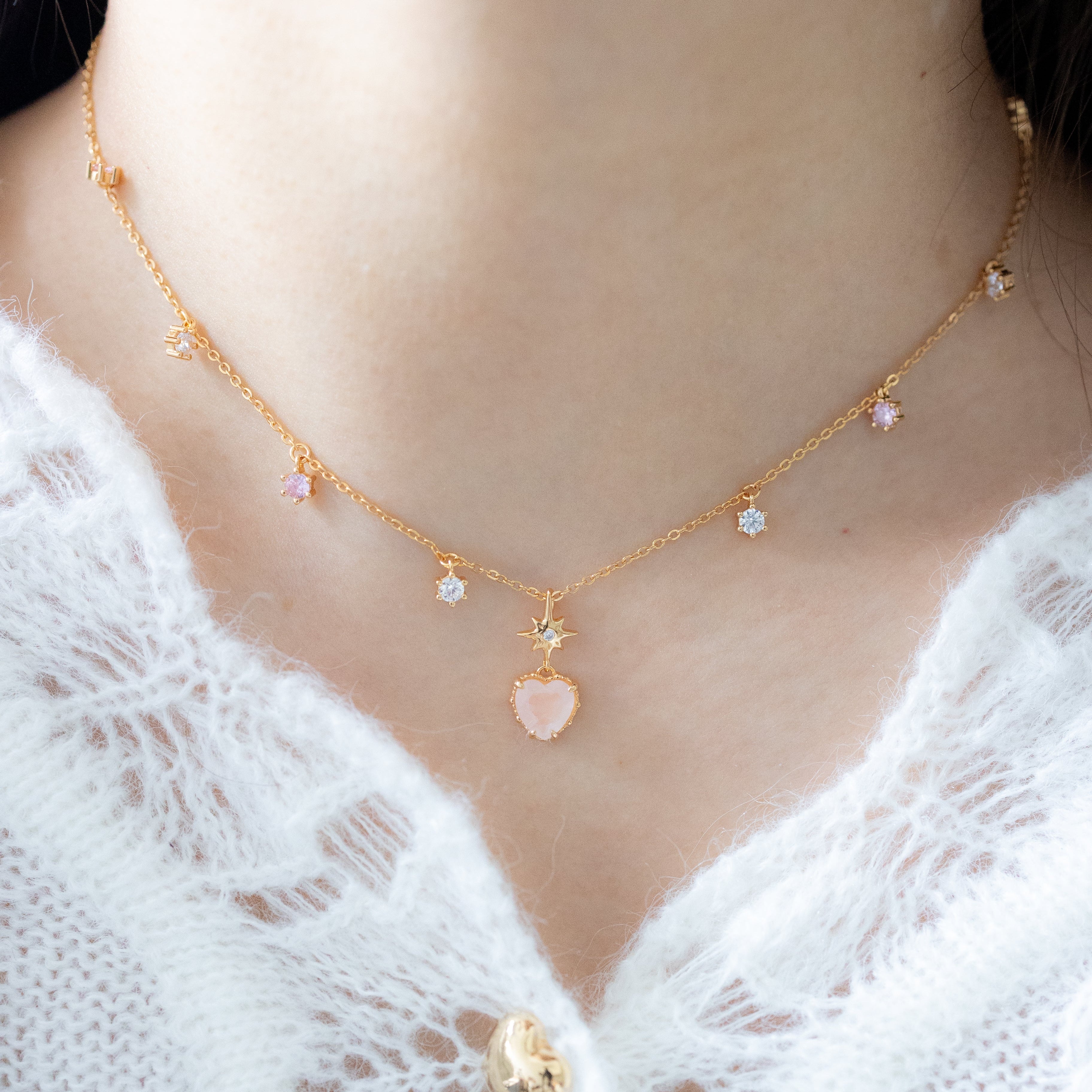 PEACH TWINKLE NECKLACE - ROSE QUARTZ