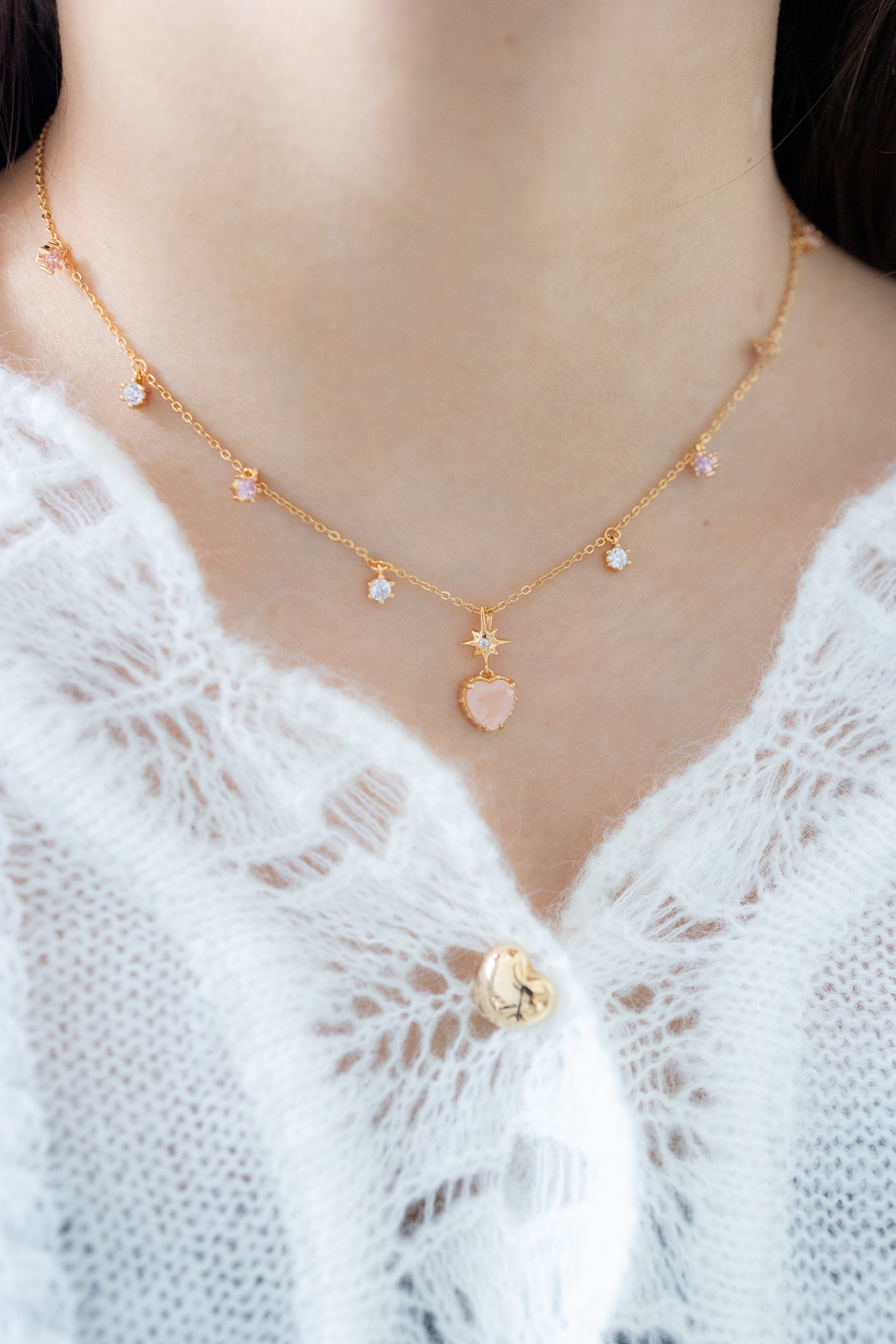 PEACH TWINKLE NECKLACE - ROSE QUARTZ