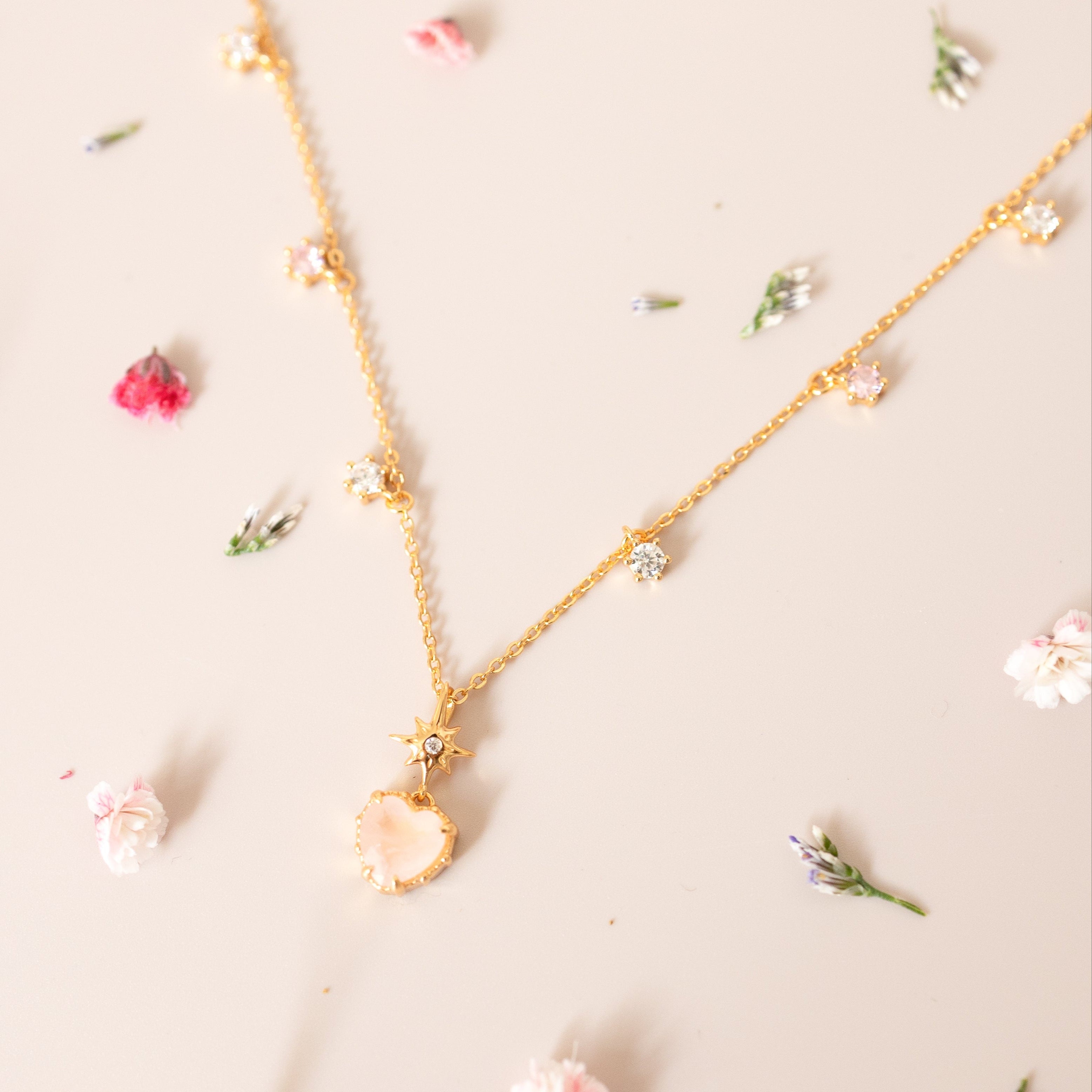 PEACH TWINKLE NECKLACE - ROSE QUARTZ