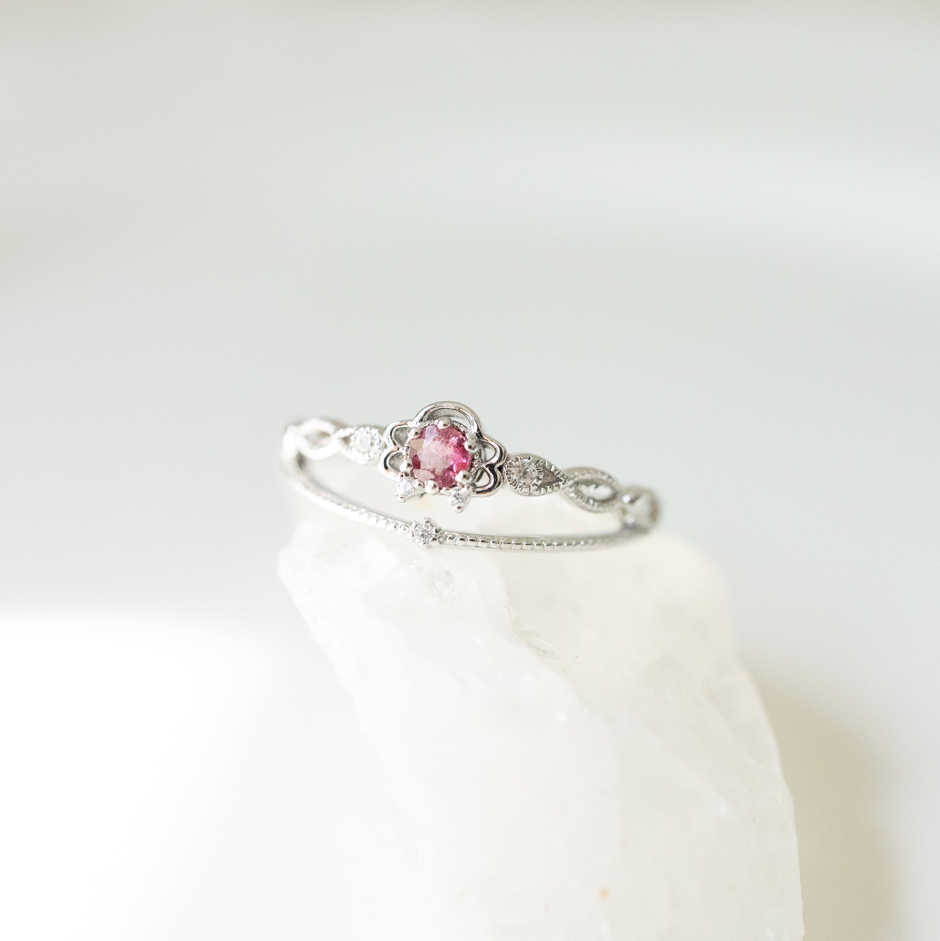 JULIET ADJUSTABLE SILVER RING - PINK TOURMALINE
