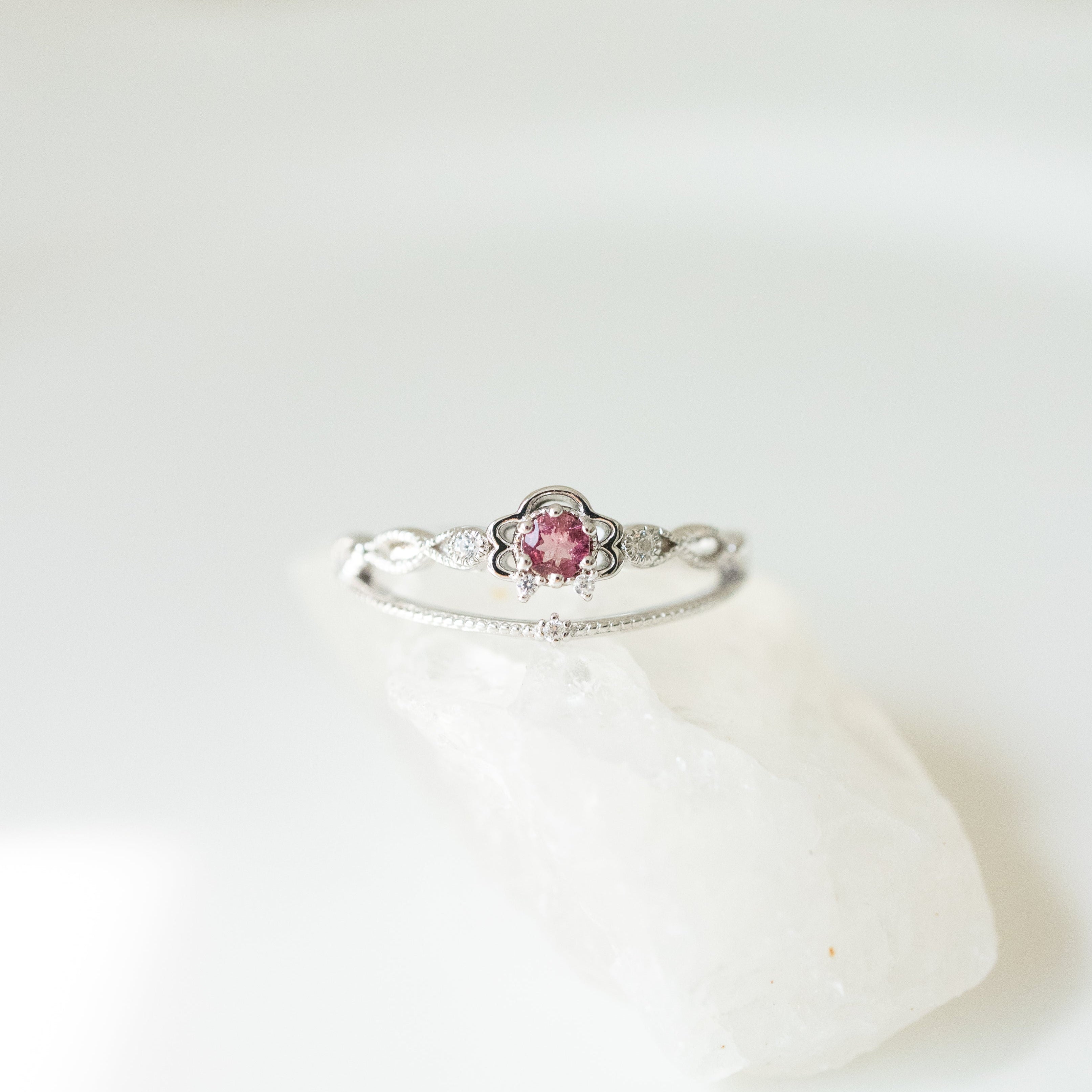 JULIET ADJUSTABLE SILVER RING - PINK TOURMALINE