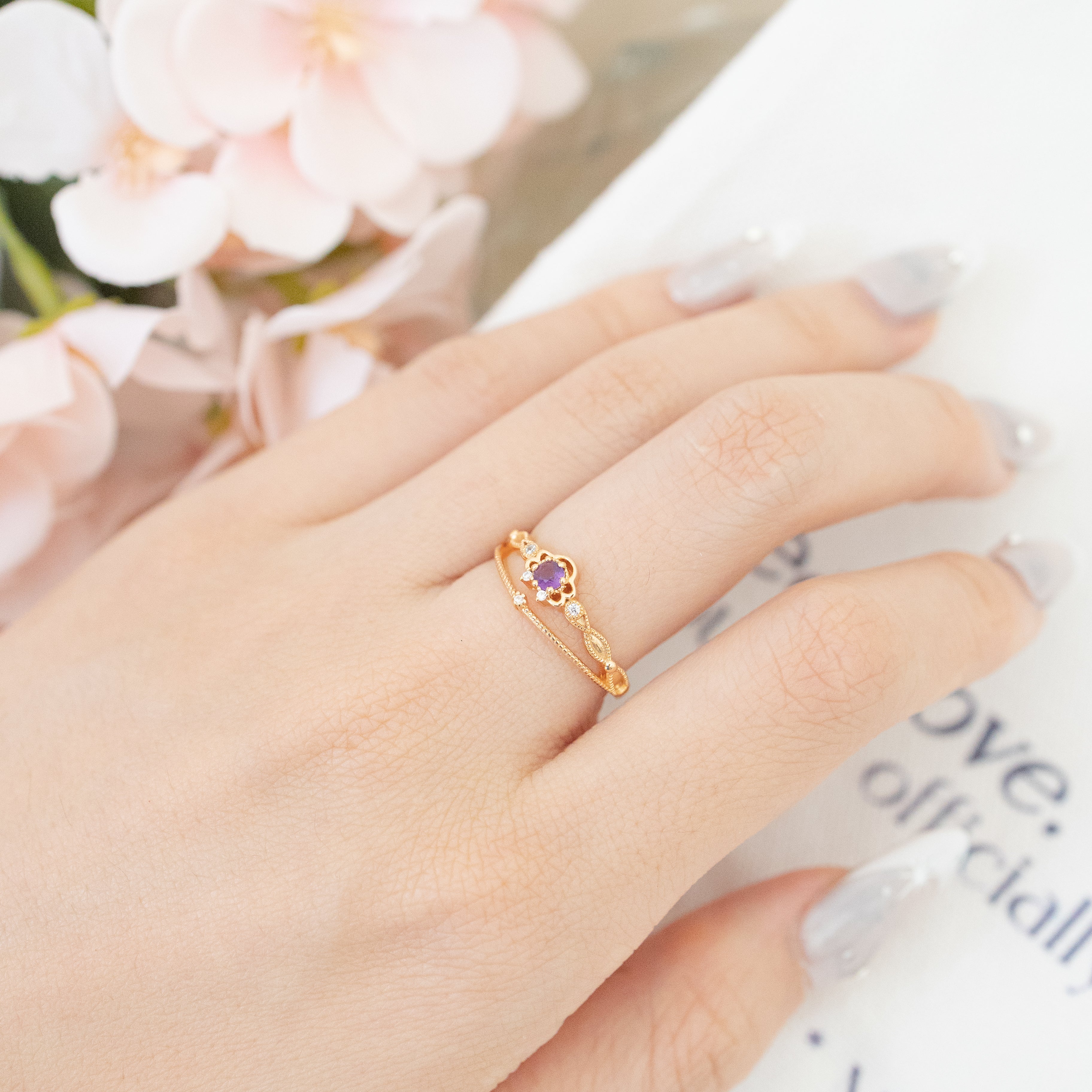 JULIET ADJUSTABLE RING - AMETHYST