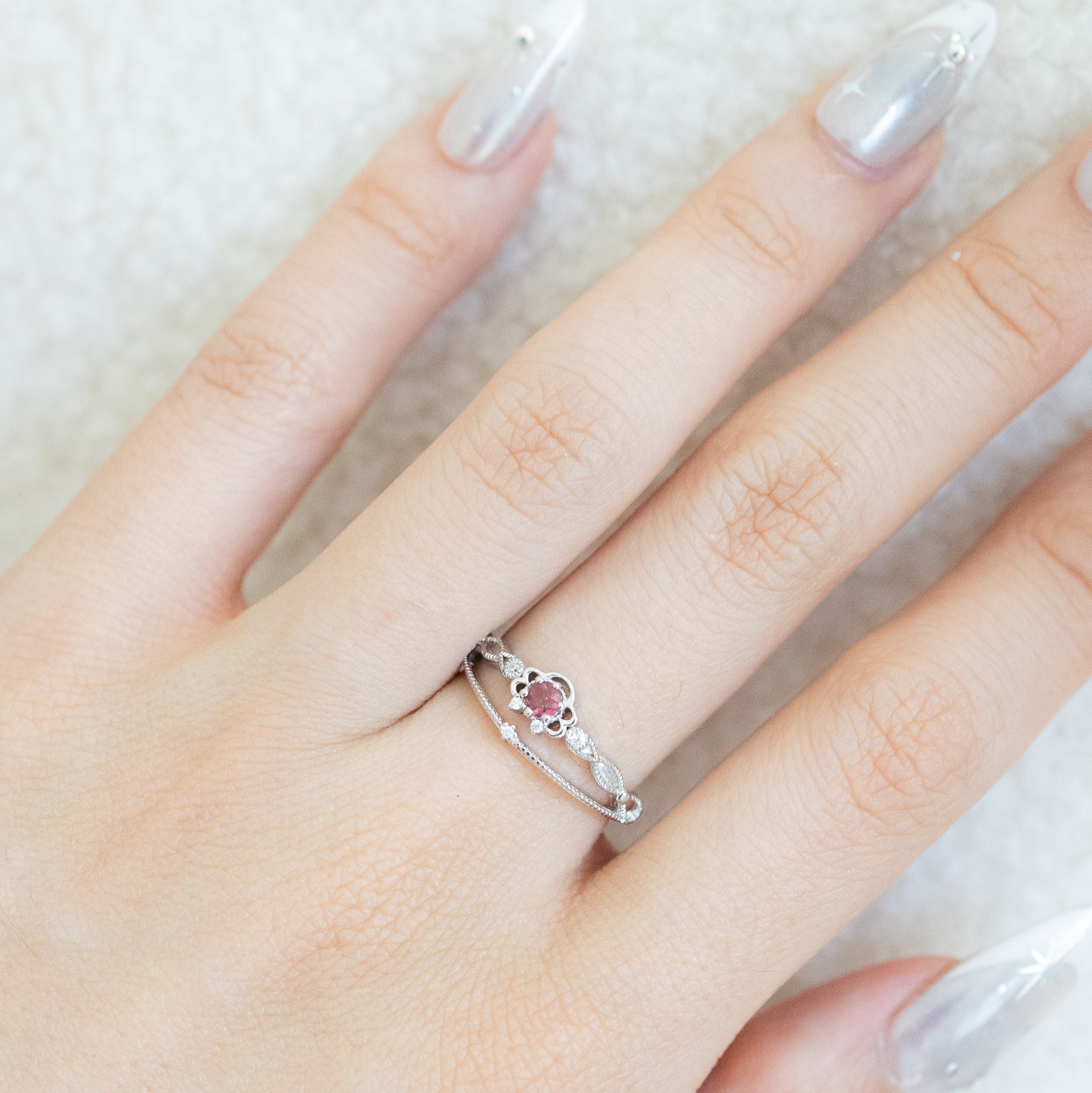JULIET ADJUSTABLE SILVER RING - PINK TOURMALINE