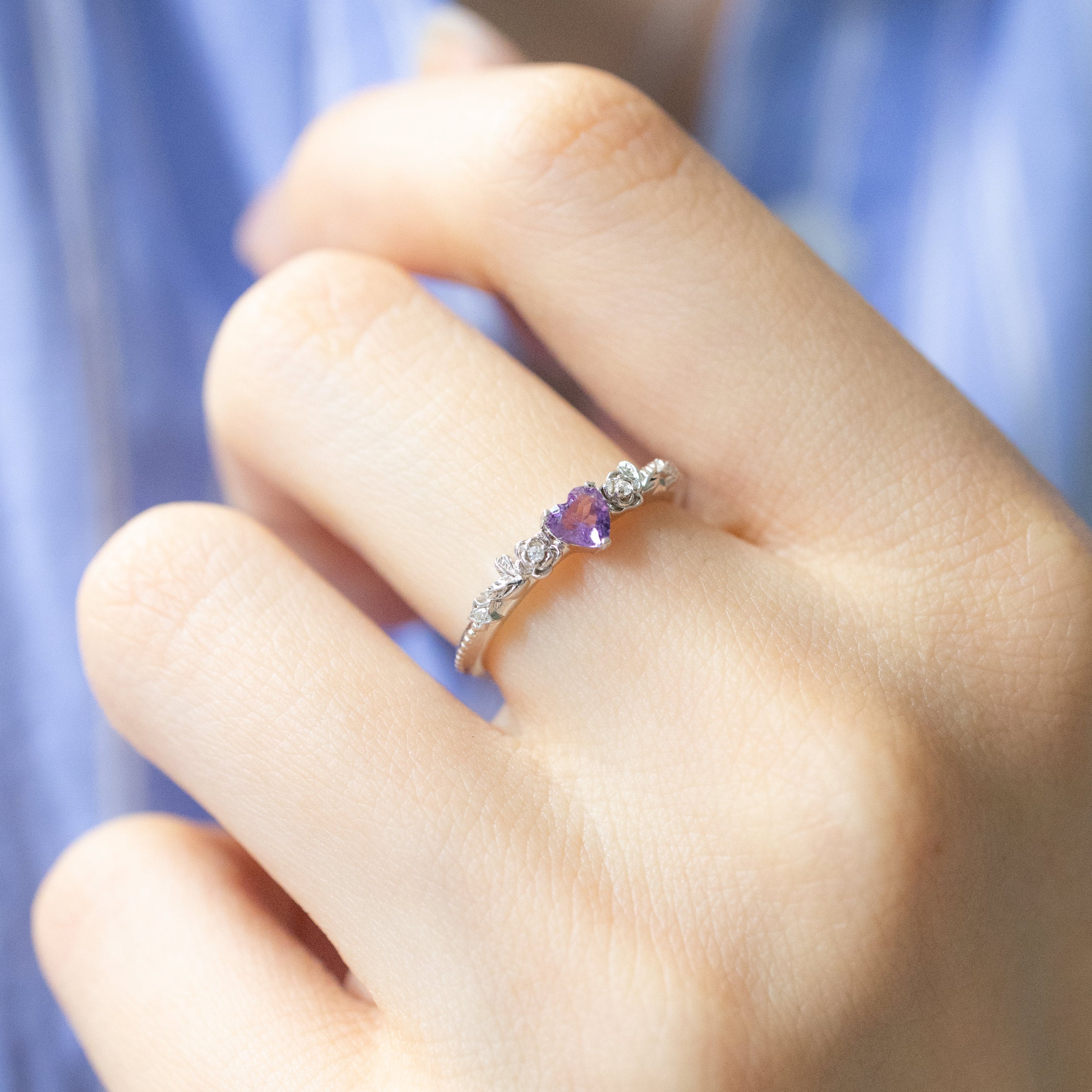 ROSE GARDEN ADJUSTABLE SILVER RING - AMETHYST