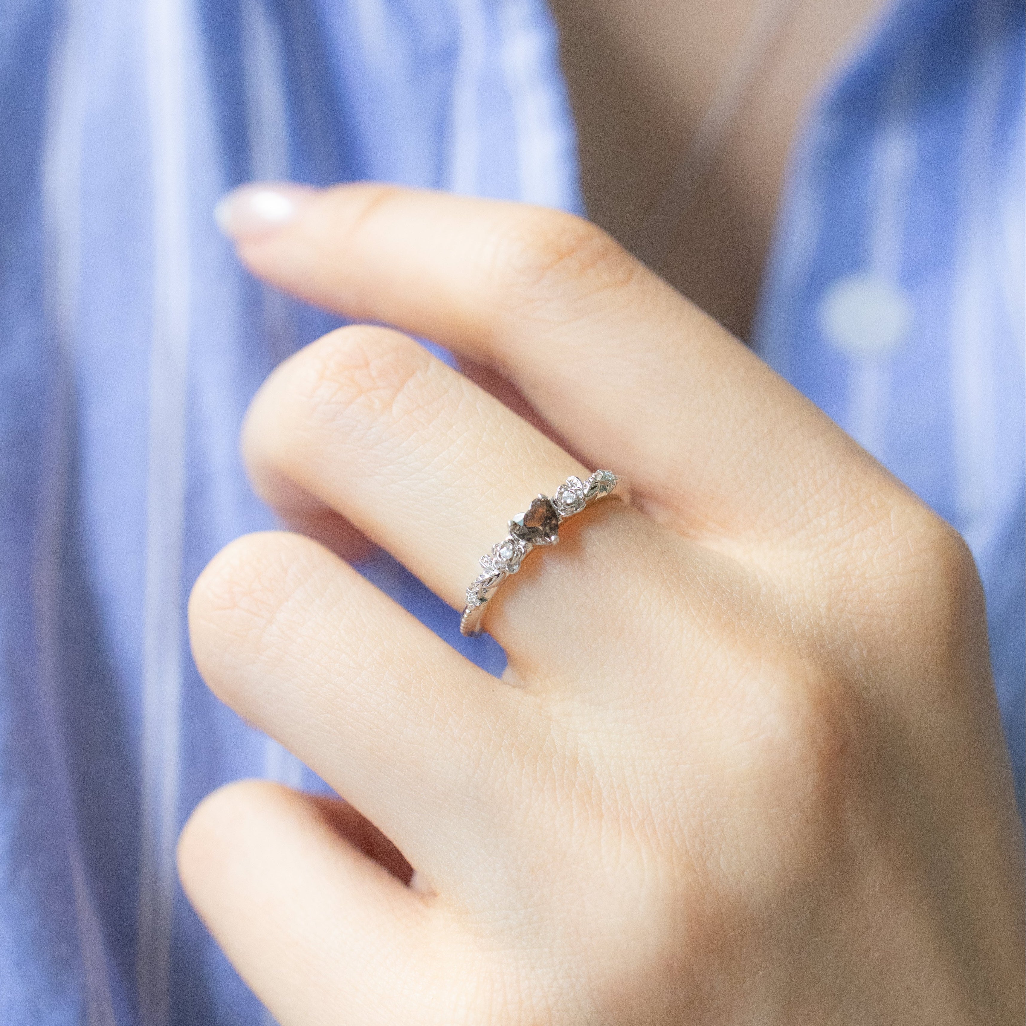 ROSE GARDEN ADJUSTABLE SILVER RING - CITRINE