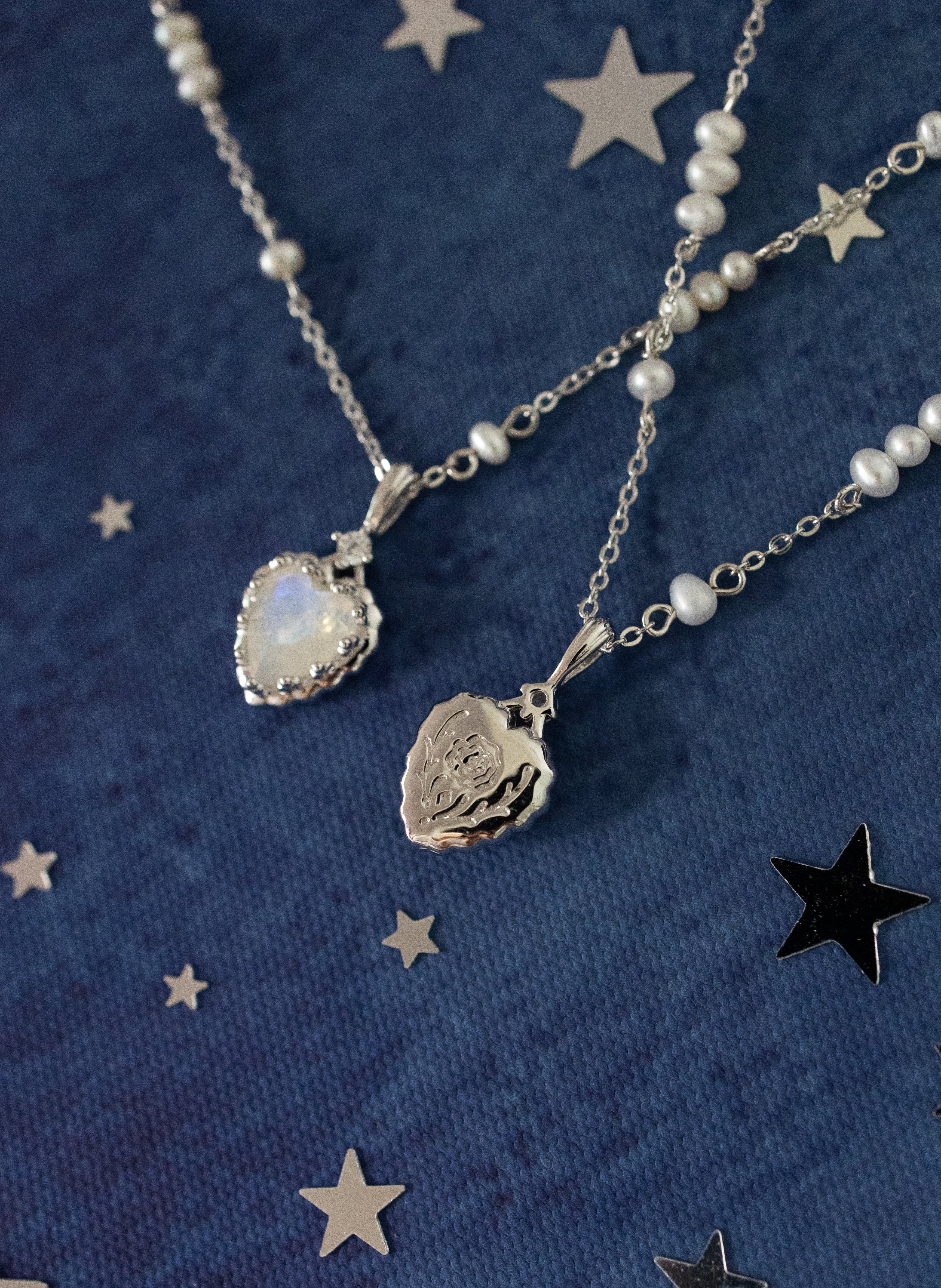 TWIN SOULS HEART SILVER NECKLACE - MOONSTONE