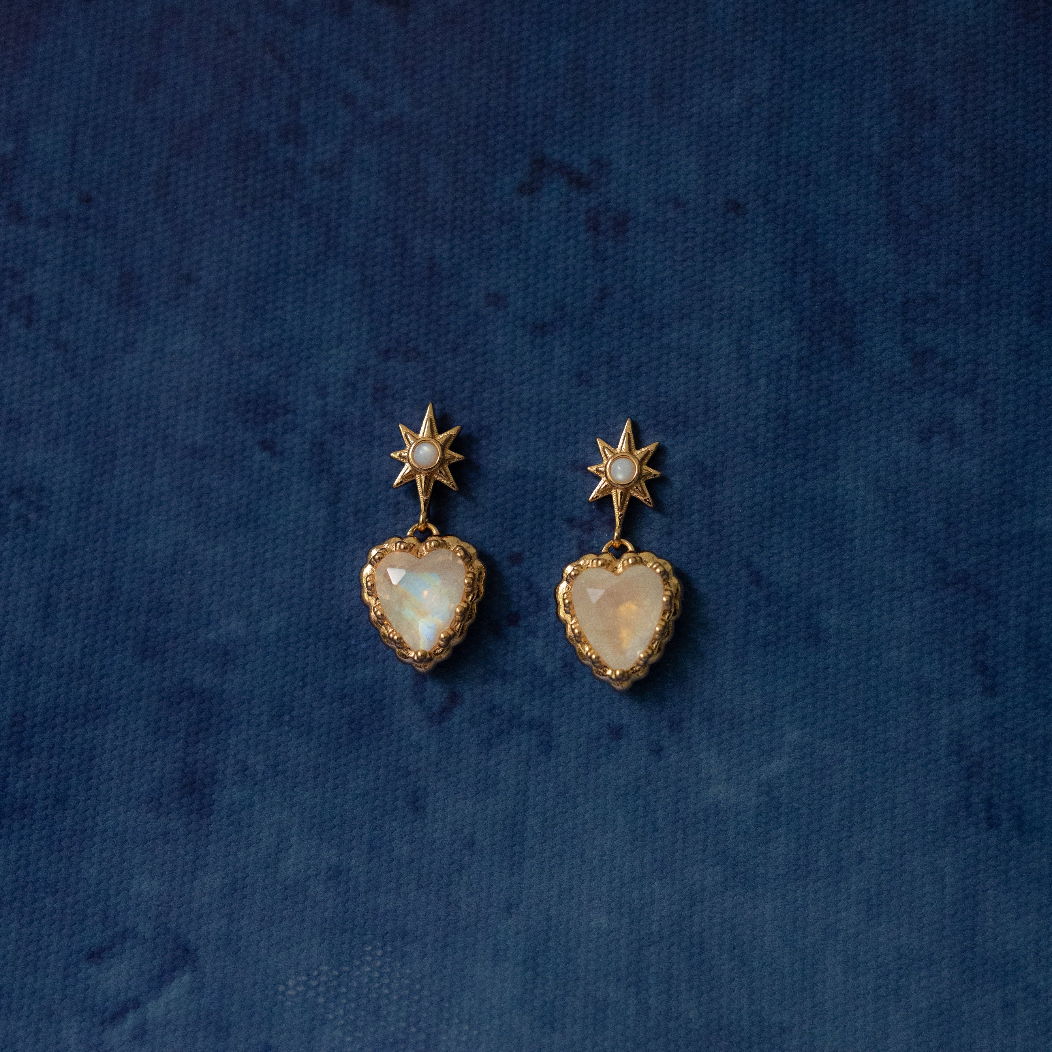 TWIN SOULS HEART EARRINGS - MOONSTONE