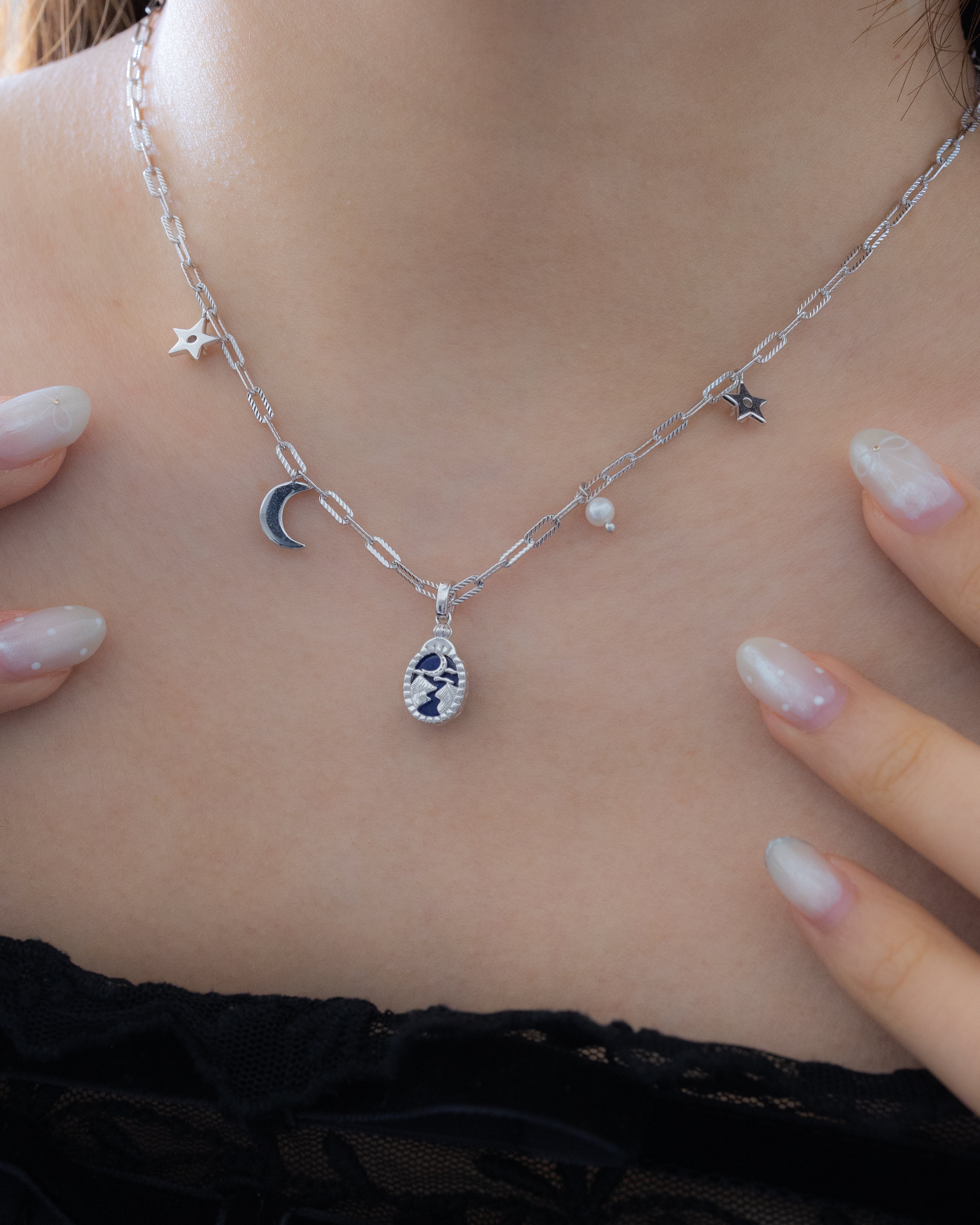 INDIGO NOVA SILVER NECKLACE (TWO WAY WEARING)