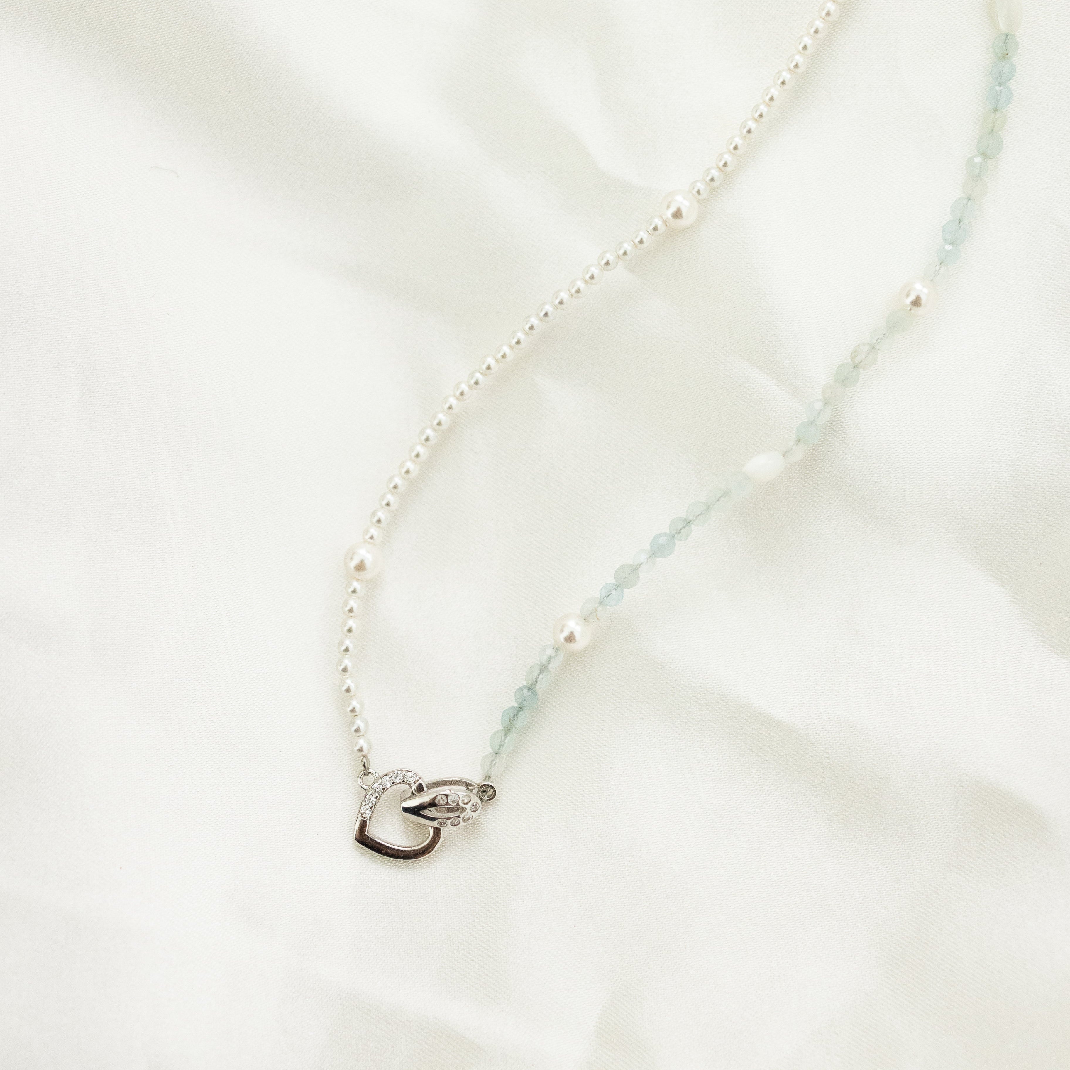 BOHO PEARL & AQUA HEART NECKLACE