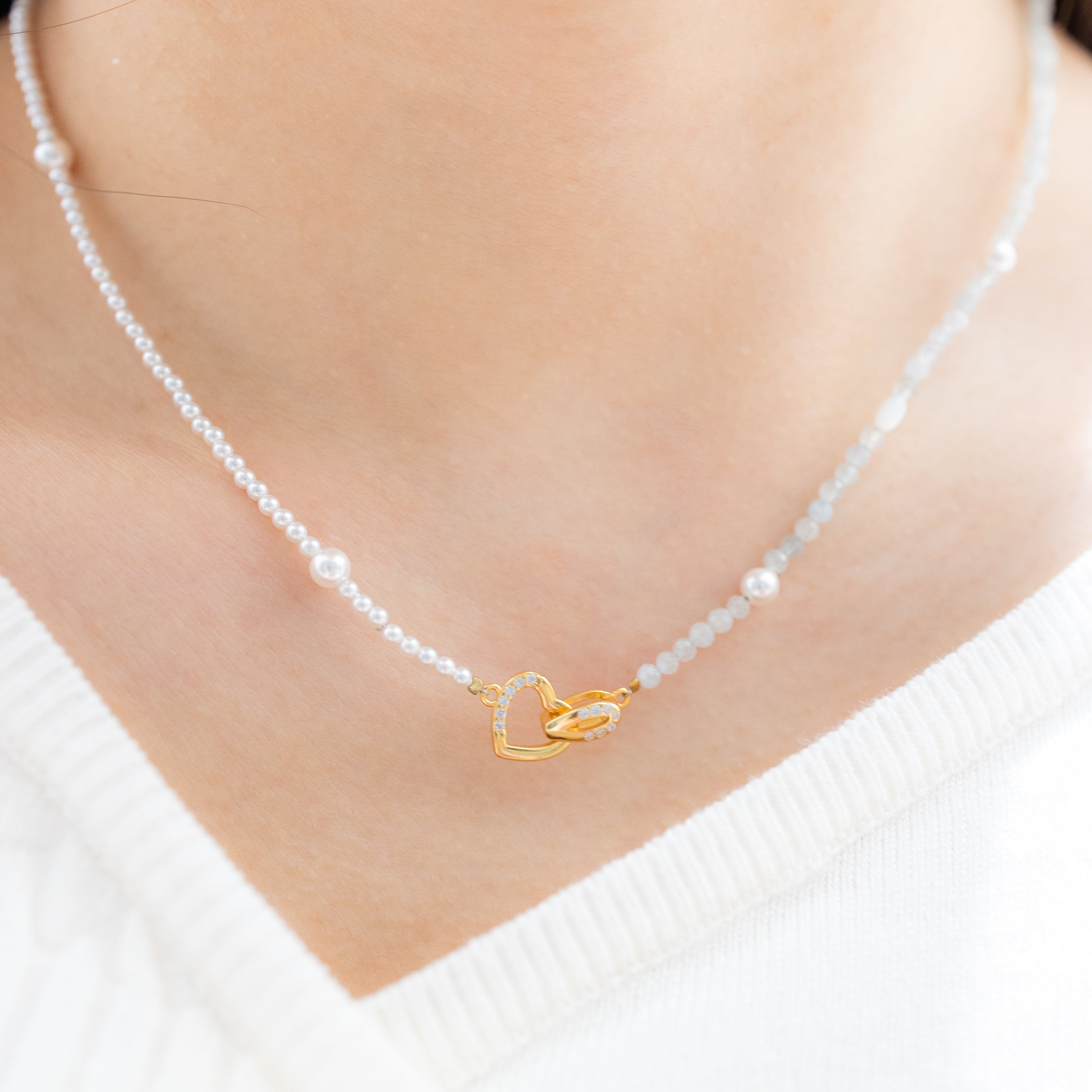 BOHO PEARL & AQUA HEART NECKLACE