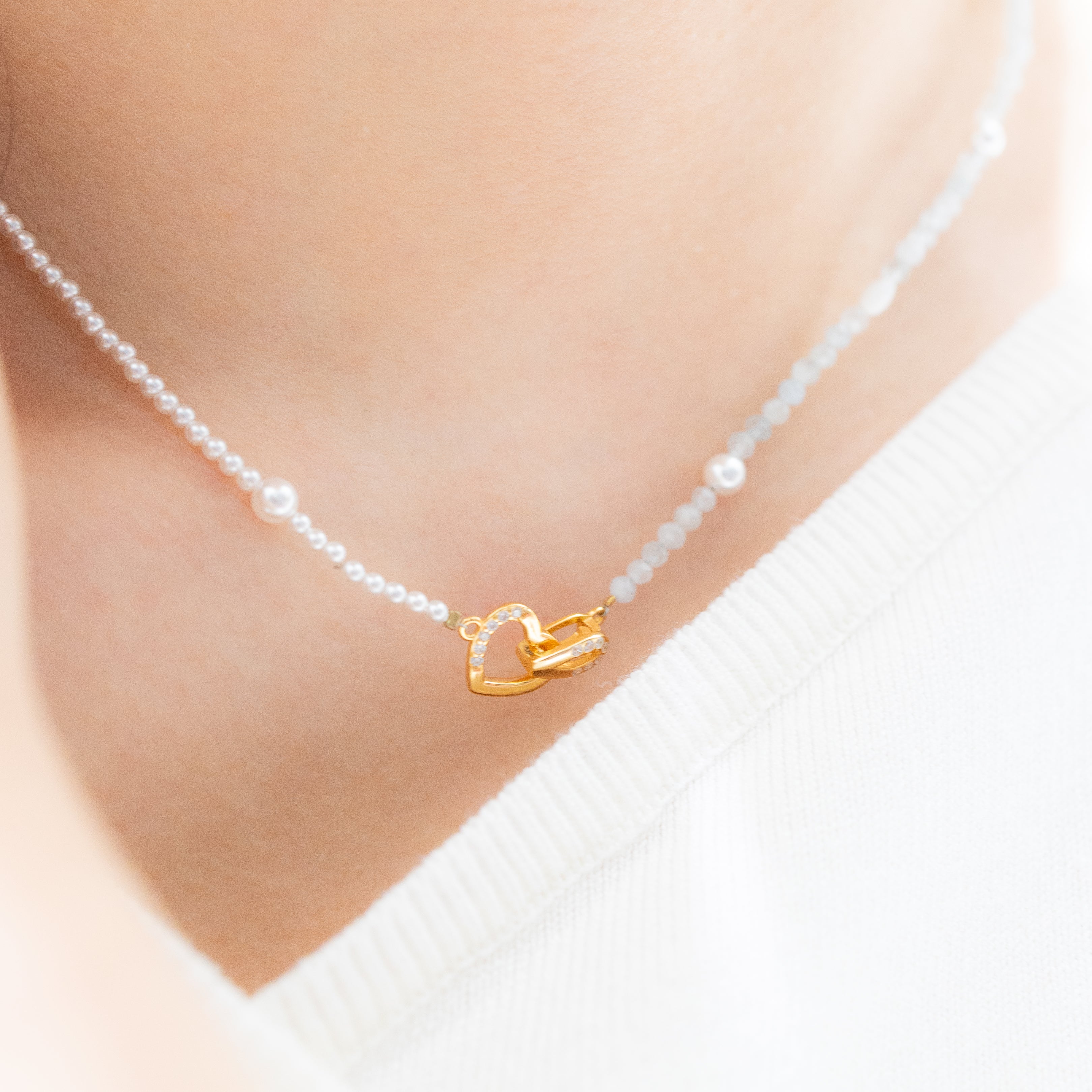 BOHO PEARL & AQUA HEART NECKLACE