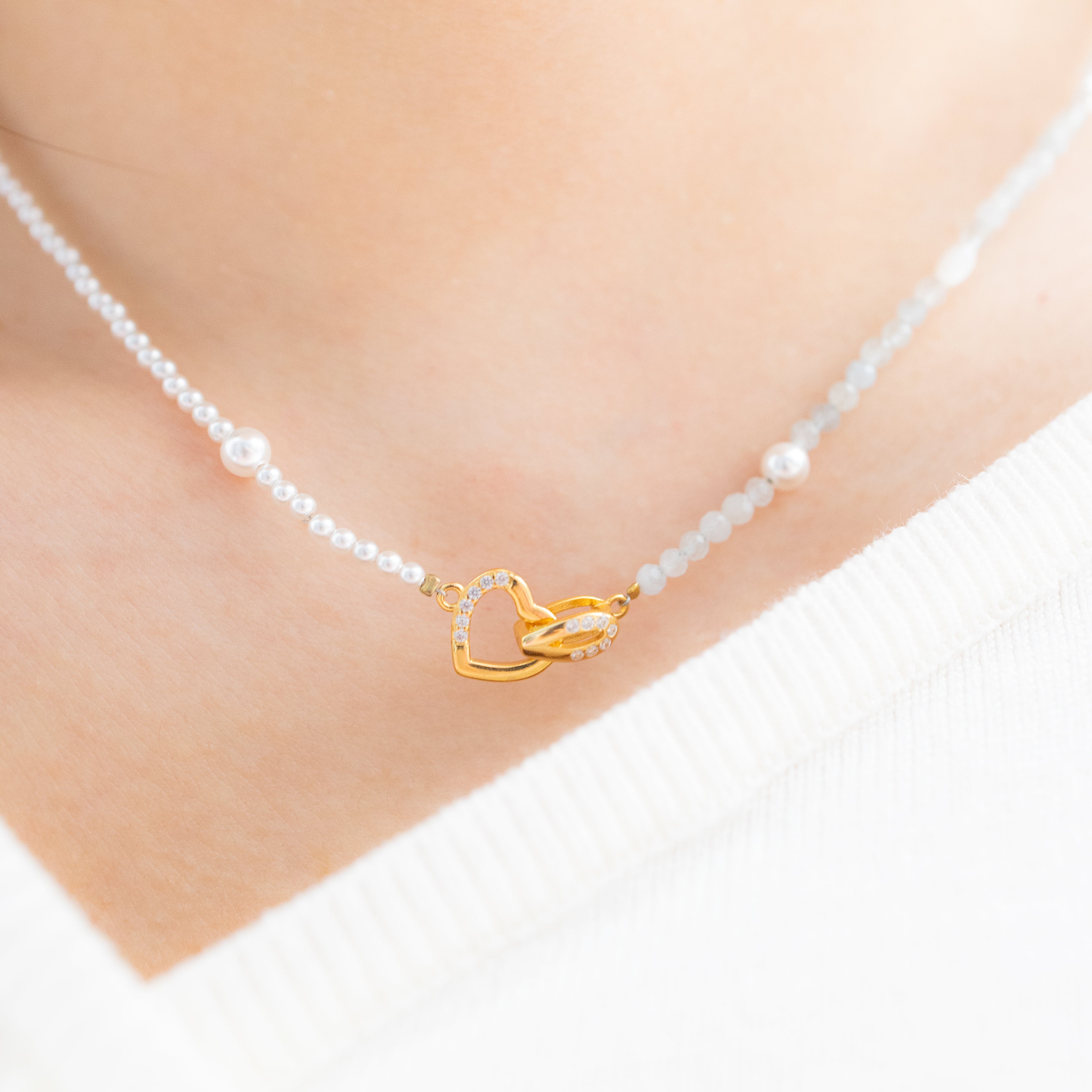 BOHO PEARL & AQUA HEART NECKLACE