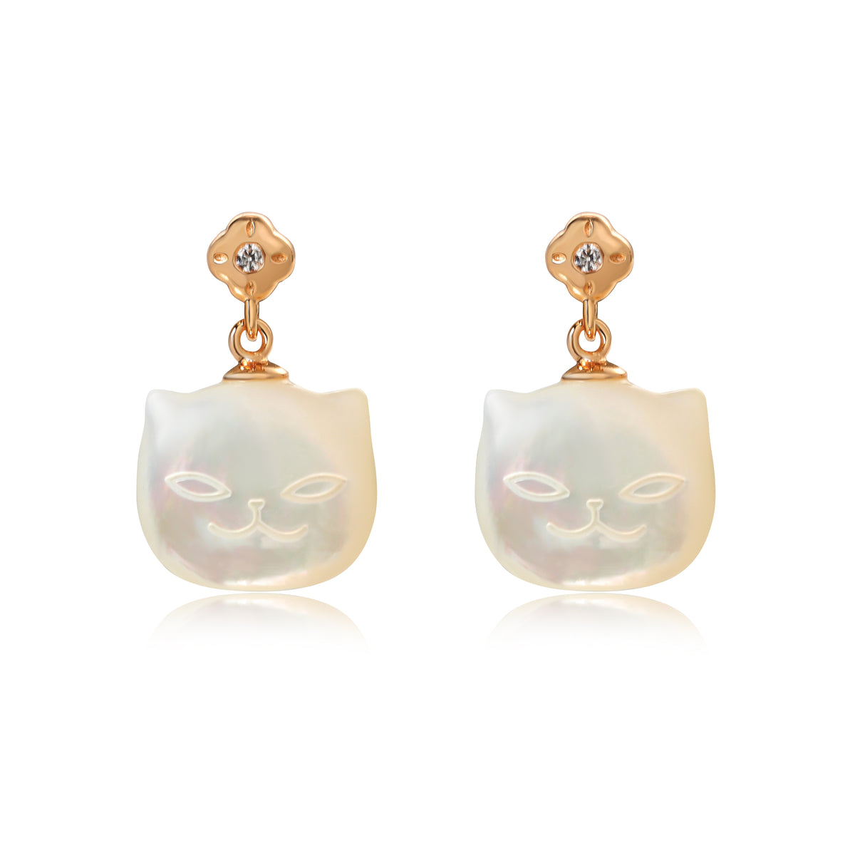 COZY SMILING CAT EARRINGS - MOTHER OF PEARL