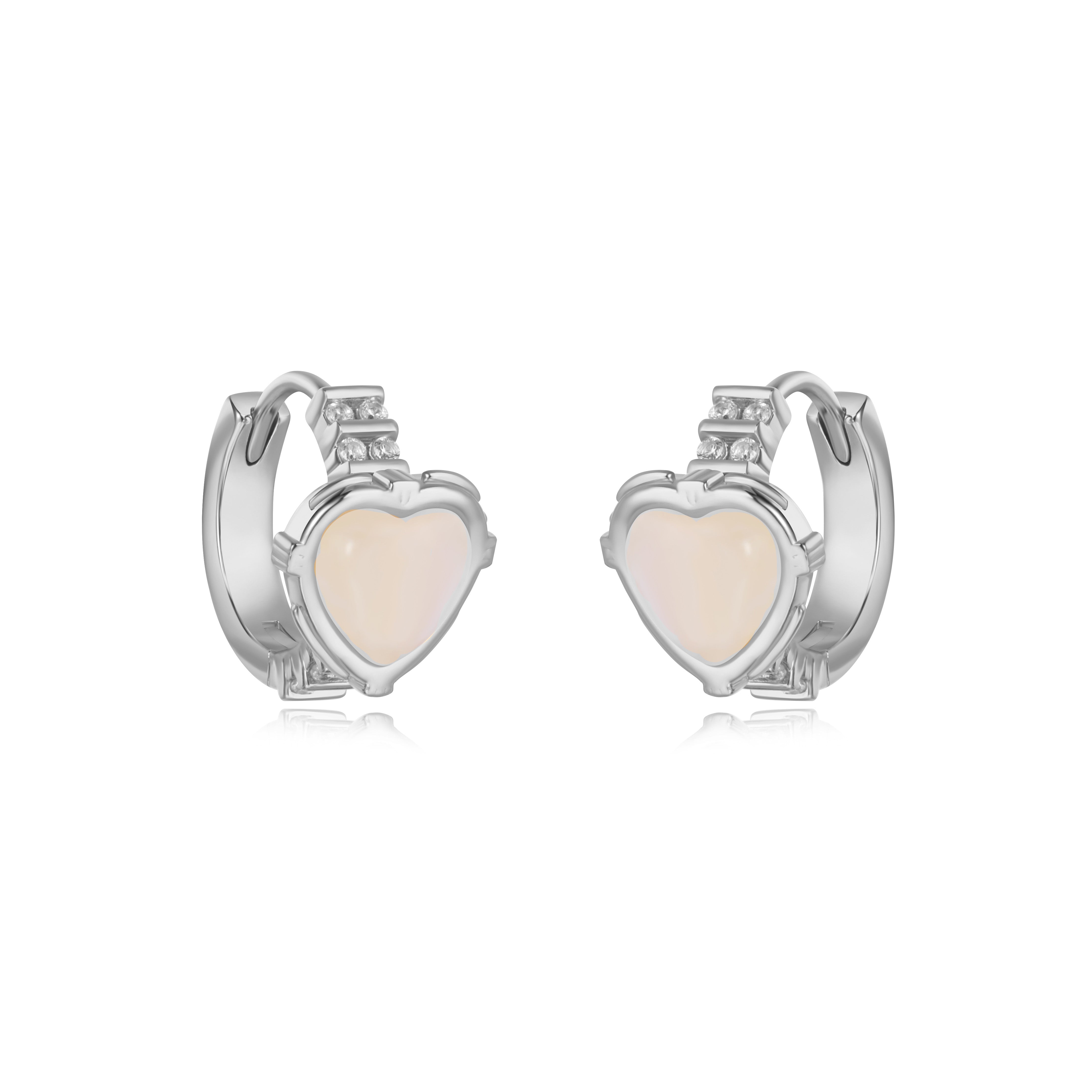 MINI HEART MOONSTONE SILVER HUGGIES EARRINGS