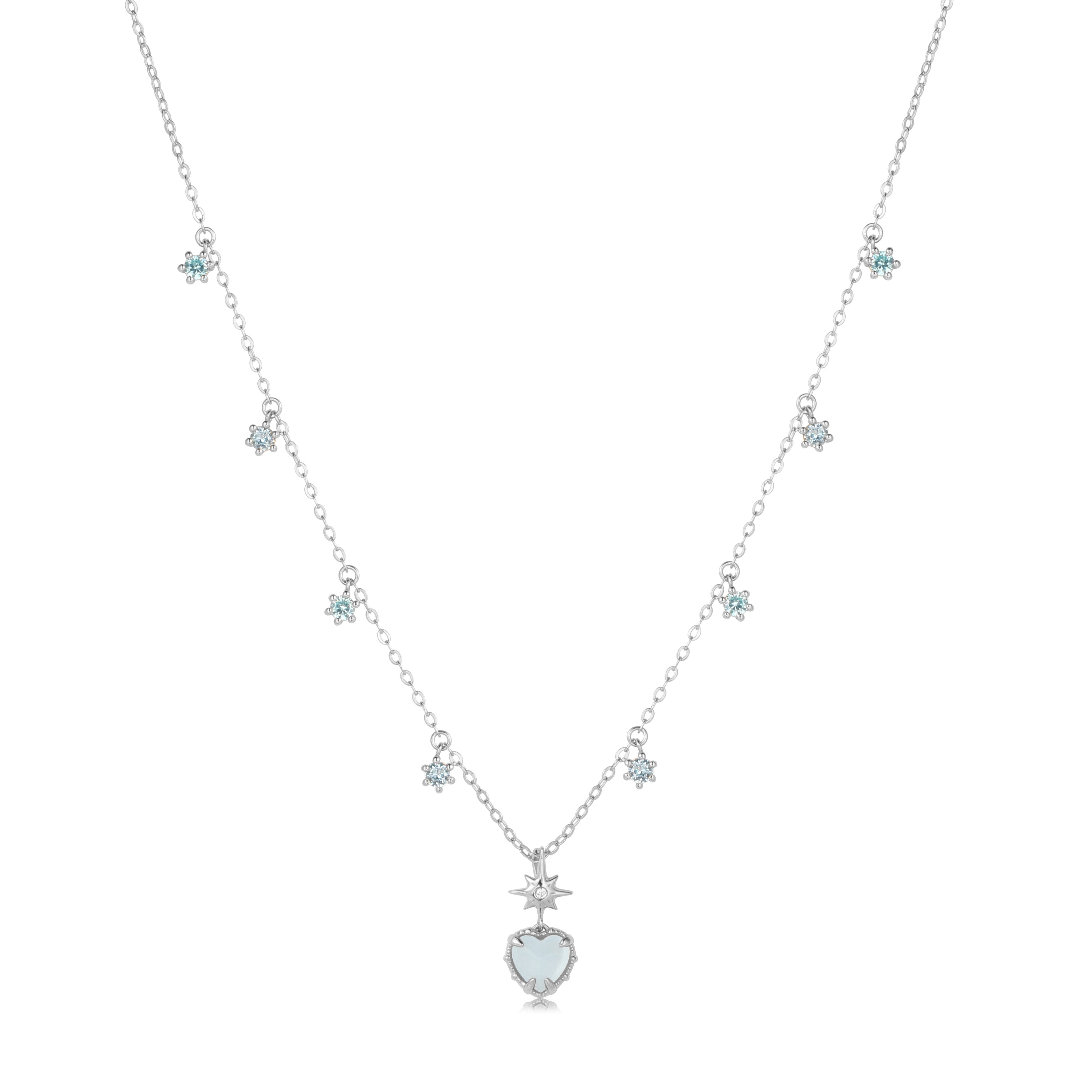 AQUA TWINKLE SILVER NECKLACE - AQUAMARINE