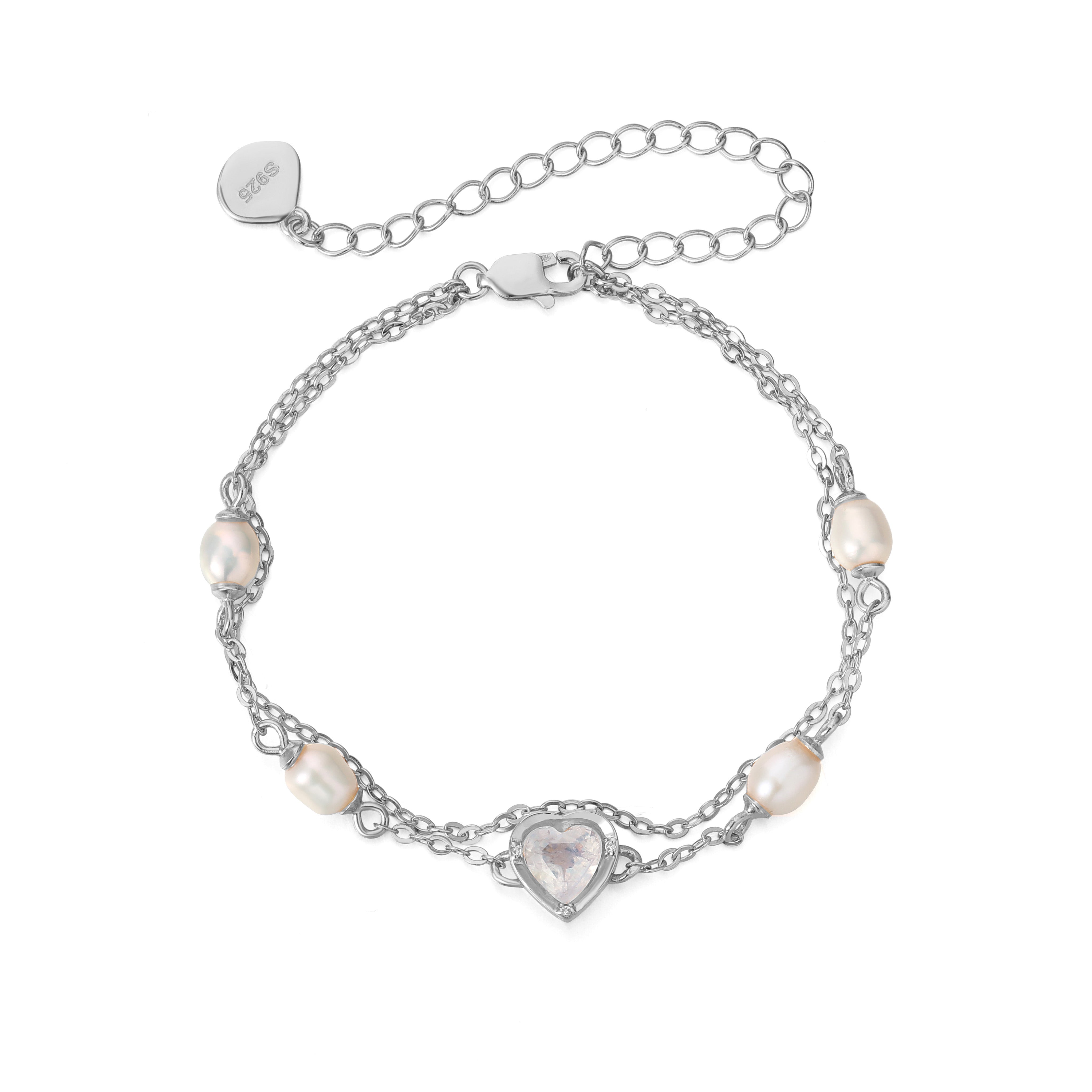 FROSTED LOVE LAYERING SILVER BRACELET - MOONSTONE