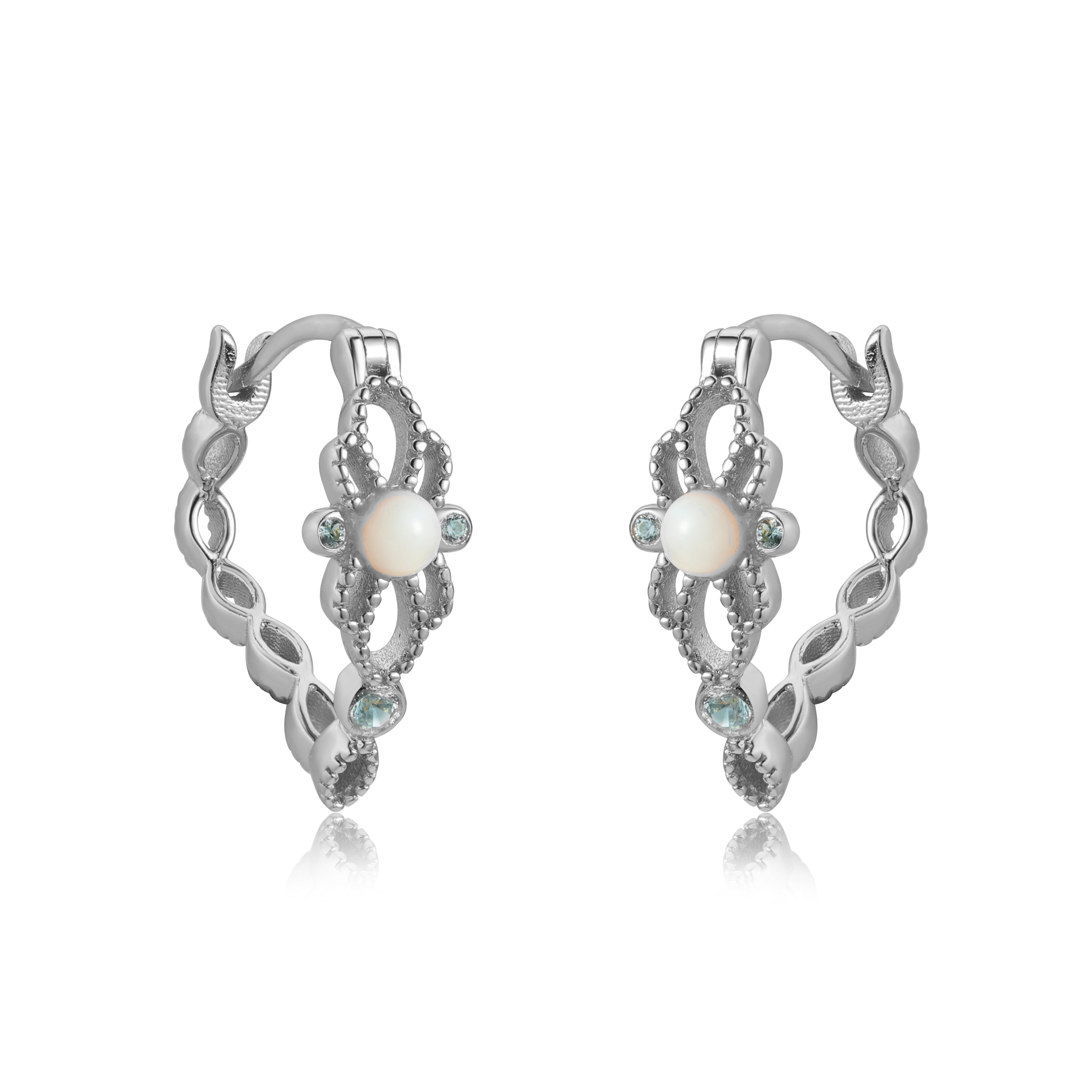 BELLA LACE EAR-HOOP SILVER EARRINGS