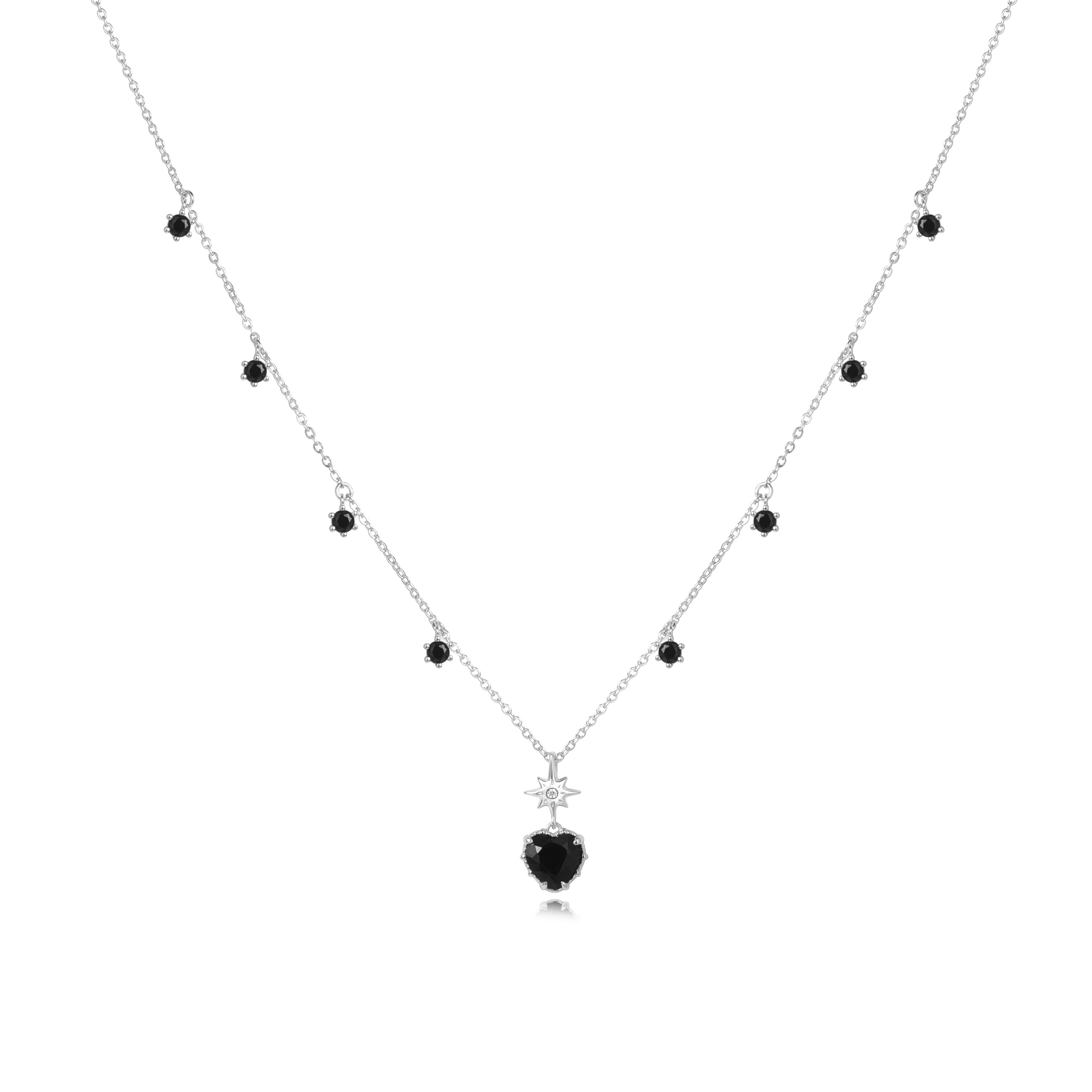 POSH TWINKLE SILVER NECKLACE - OBSIDIAN