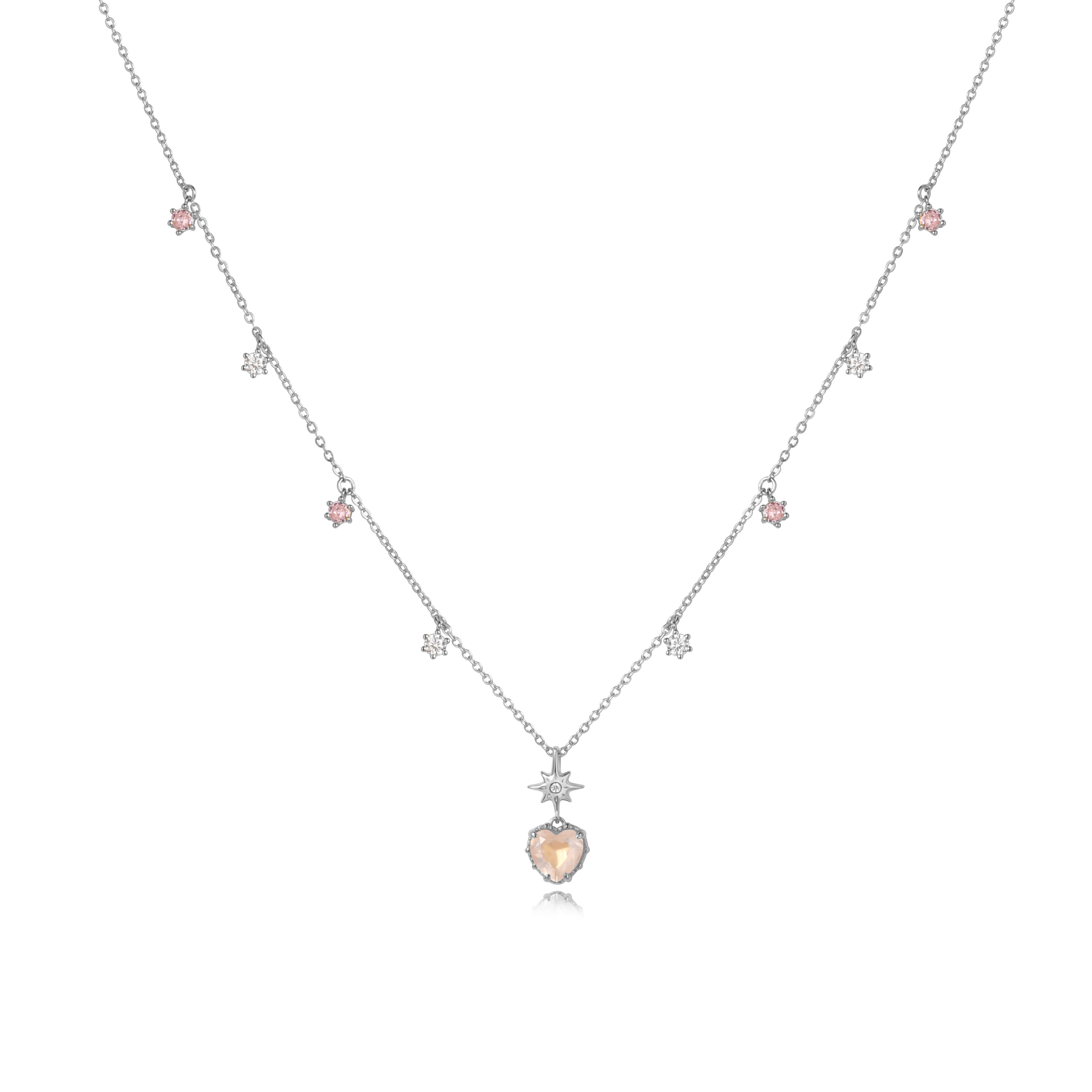 PEACH TWINKLE SILVER NECKLACE - ROSE QUARTZ