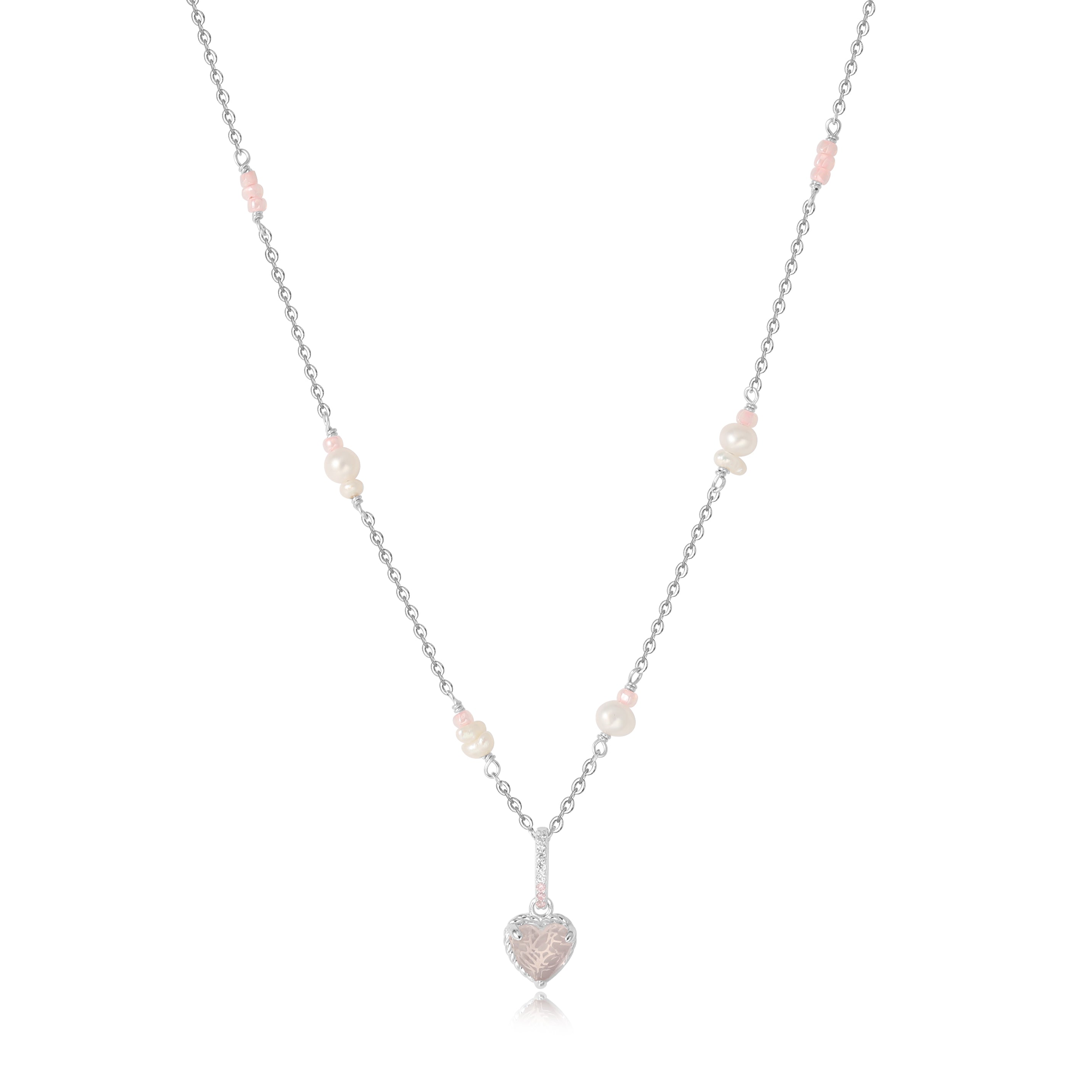 💗HEARTBEAT BUBBLE SILVER NECKLACE💗- ROSE QUARTZ