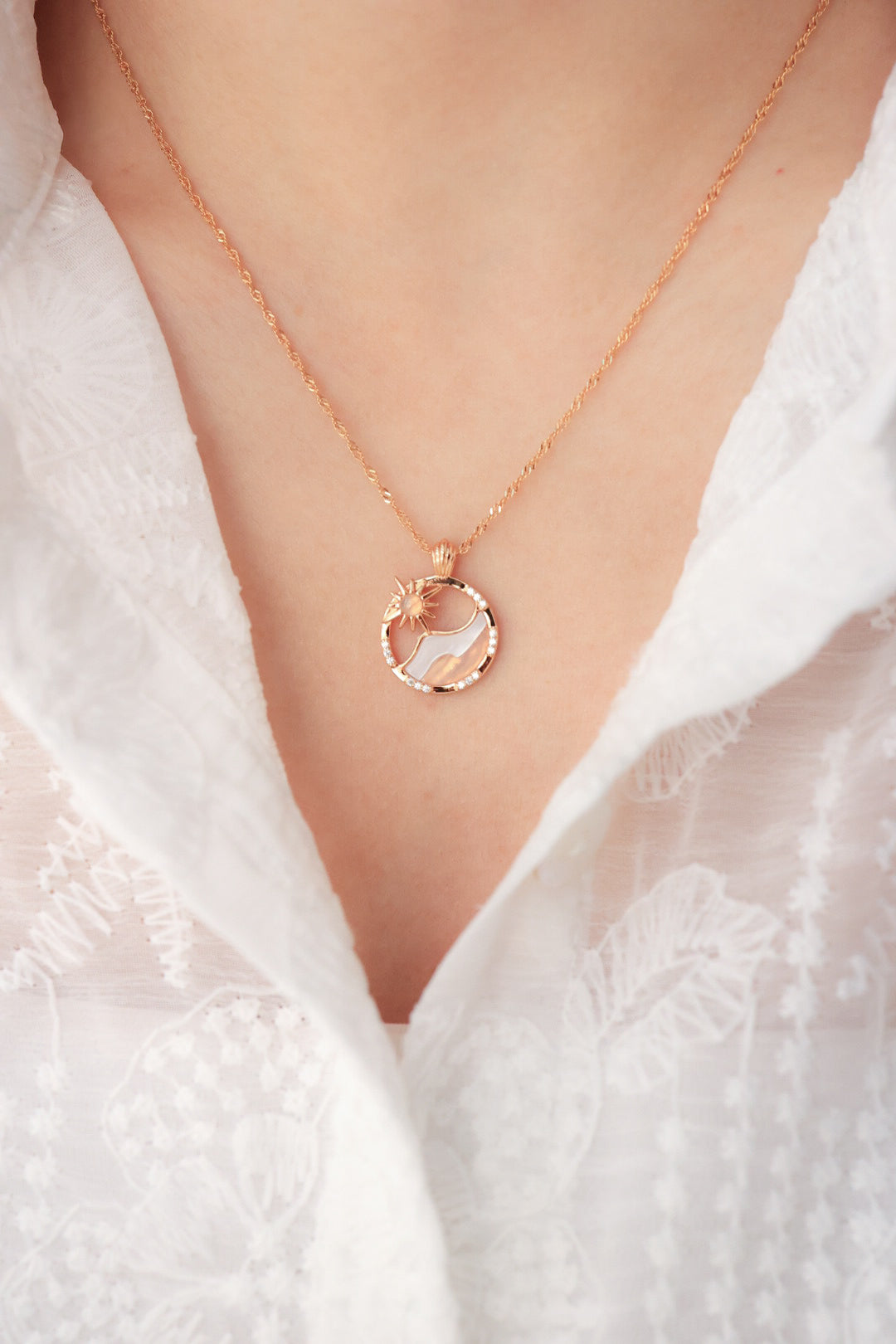 SUN WAVE NECKLACES - WHITE SHELL, BLUE LACE AGATE