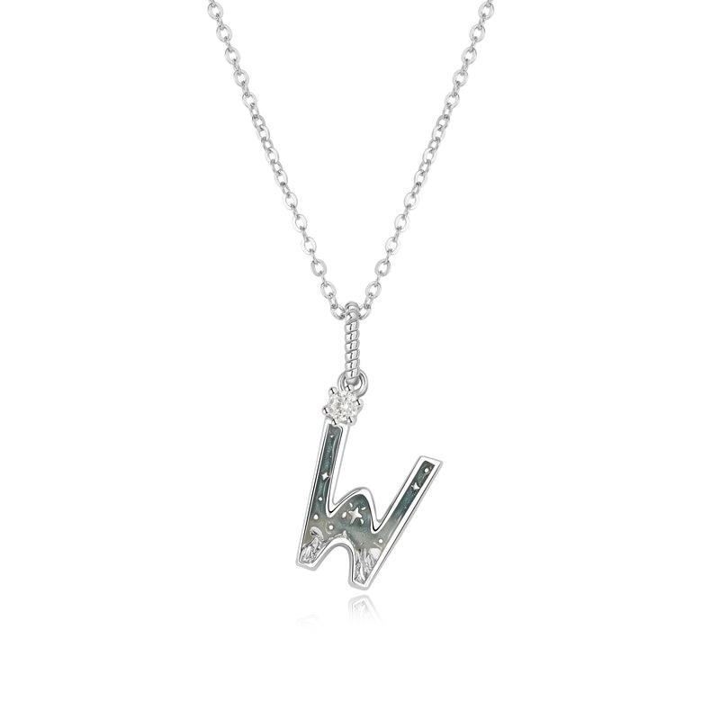 LETTER W SILVER NECKLACE - MIDNIGHT - ALPHABET COLLECTION