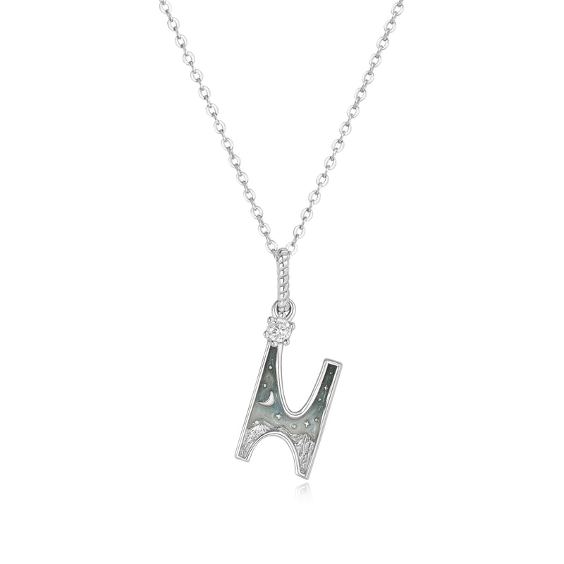 LETTER N SILVER NECKLACE - MIDNIGHT - ALPHABET COLLECTION