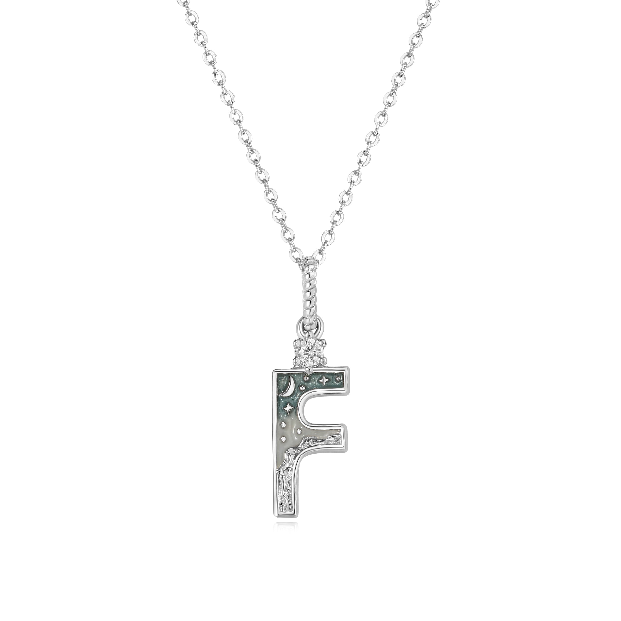 LETTER F SILVER NECKLACE - MIDNIGHT - ALPHABET COLLECTION