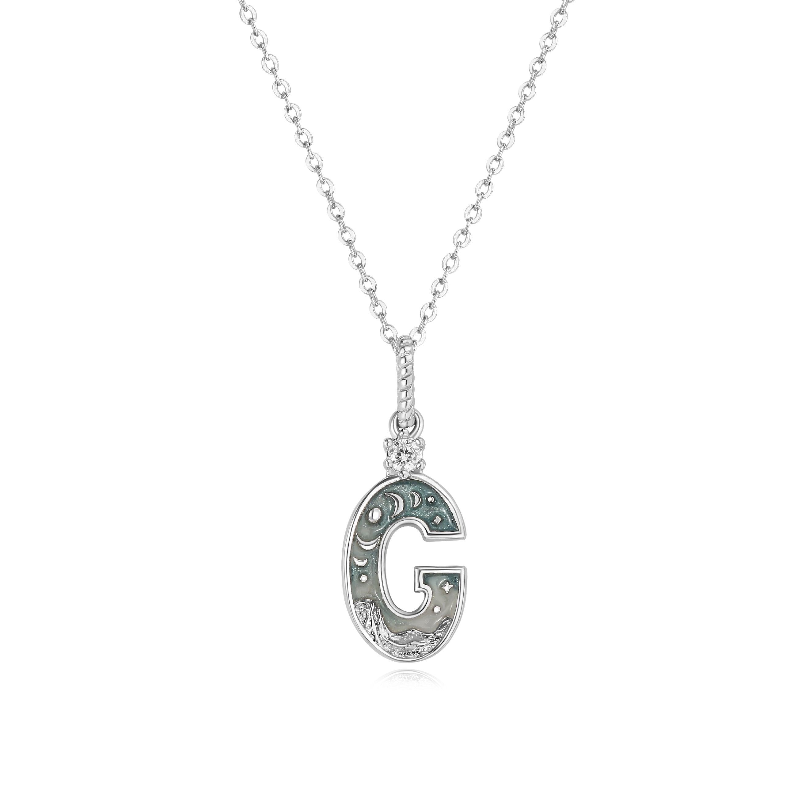 LETTER G SILVER NECKLACE - MIDNIGHT - ALPHABET COLLECTION