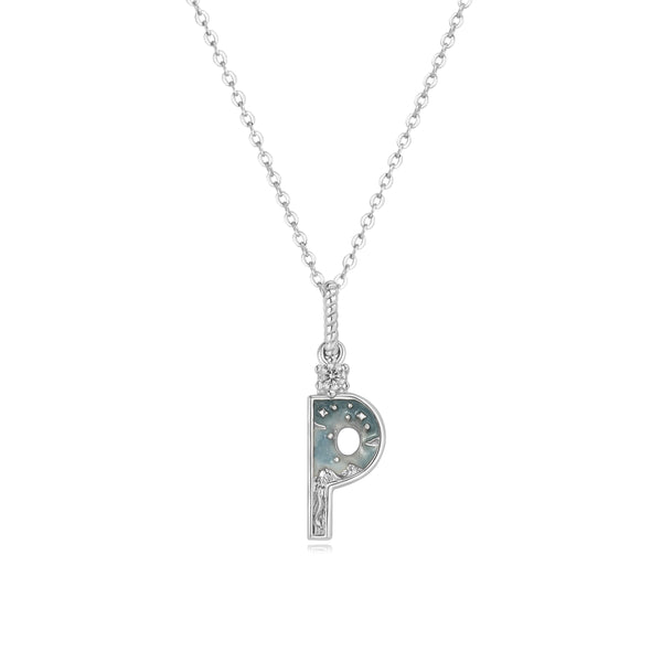 LETTER P SILVER NECKLACE - MIDNIGHT - ALPHABET COLLECTION