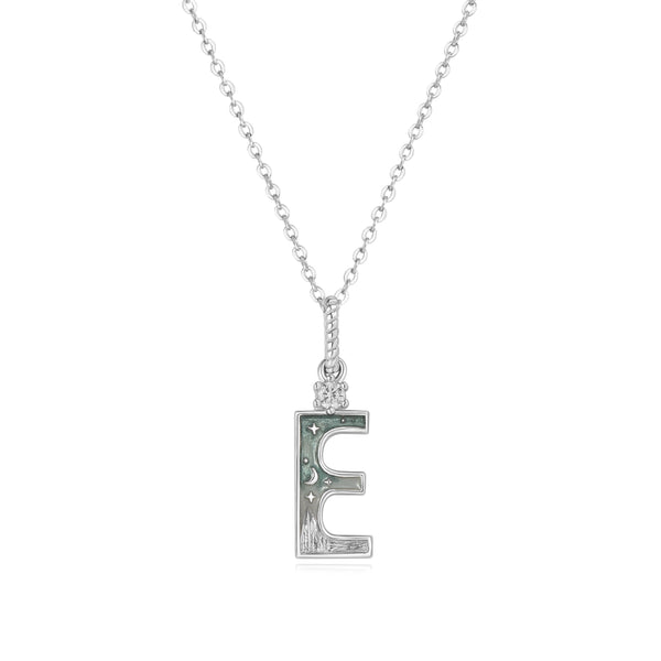 LETTER E SILVER NECKLACE - MIDNIGHT - ALPHABET COLLECTION