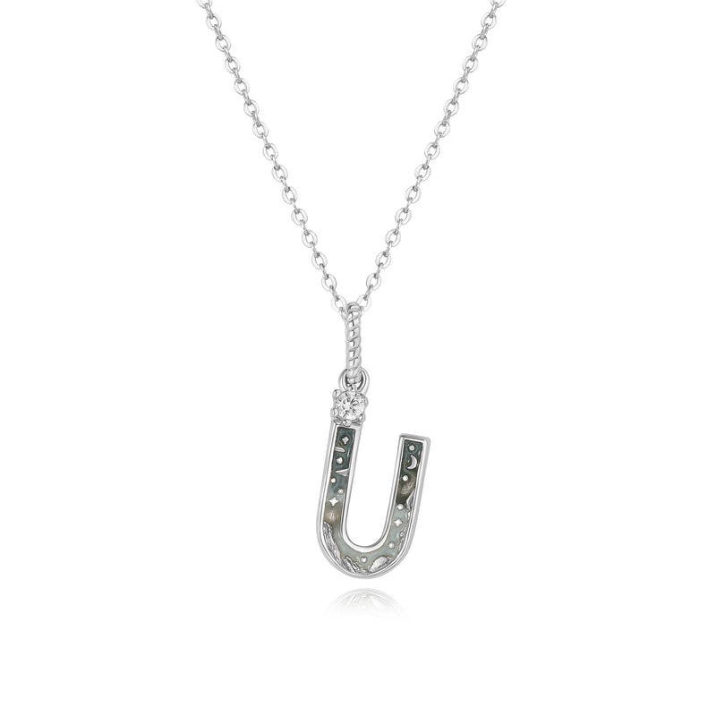 LETTER U SILVER NECKLACE - MIDNIGHT - ALPHABET COLLECTION