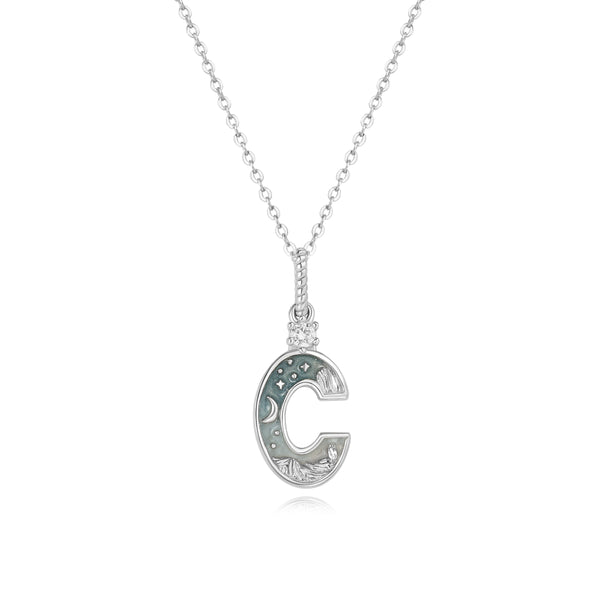 LETTER C SILVER NECKLACE - MIDNIGHT - ALPHABET COLLECTION