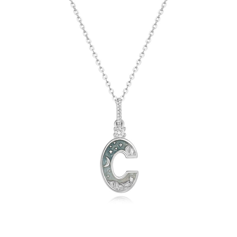 LETTER C SILVER NECKLACE - MIDNIGHT - ALPHABET COLLECTION