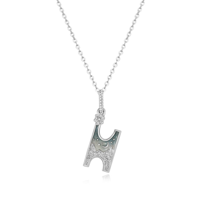 LETTER H SILVER NECKLACE - MIDNIGHT - ALPHABET COLLECTION