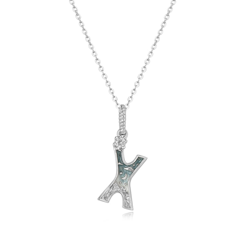 LETTER X SILVER NECKLACE - MIDNIGHT - ALPHABET COLLECTION