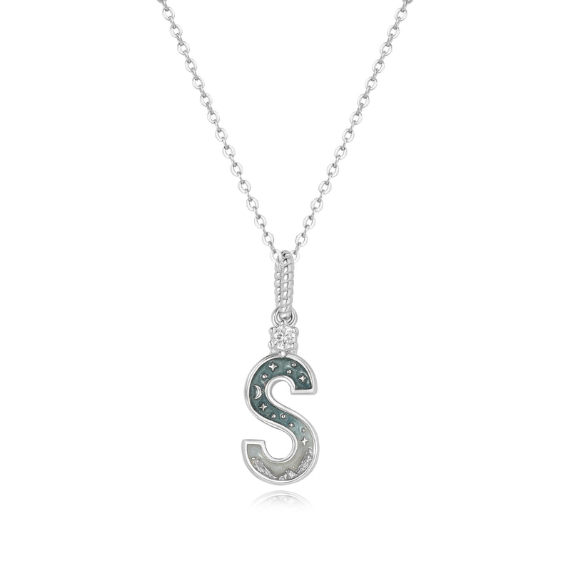 LETTER S SILVER NECKLACE - MIDNIGHT - ALPHABET COLLECTION