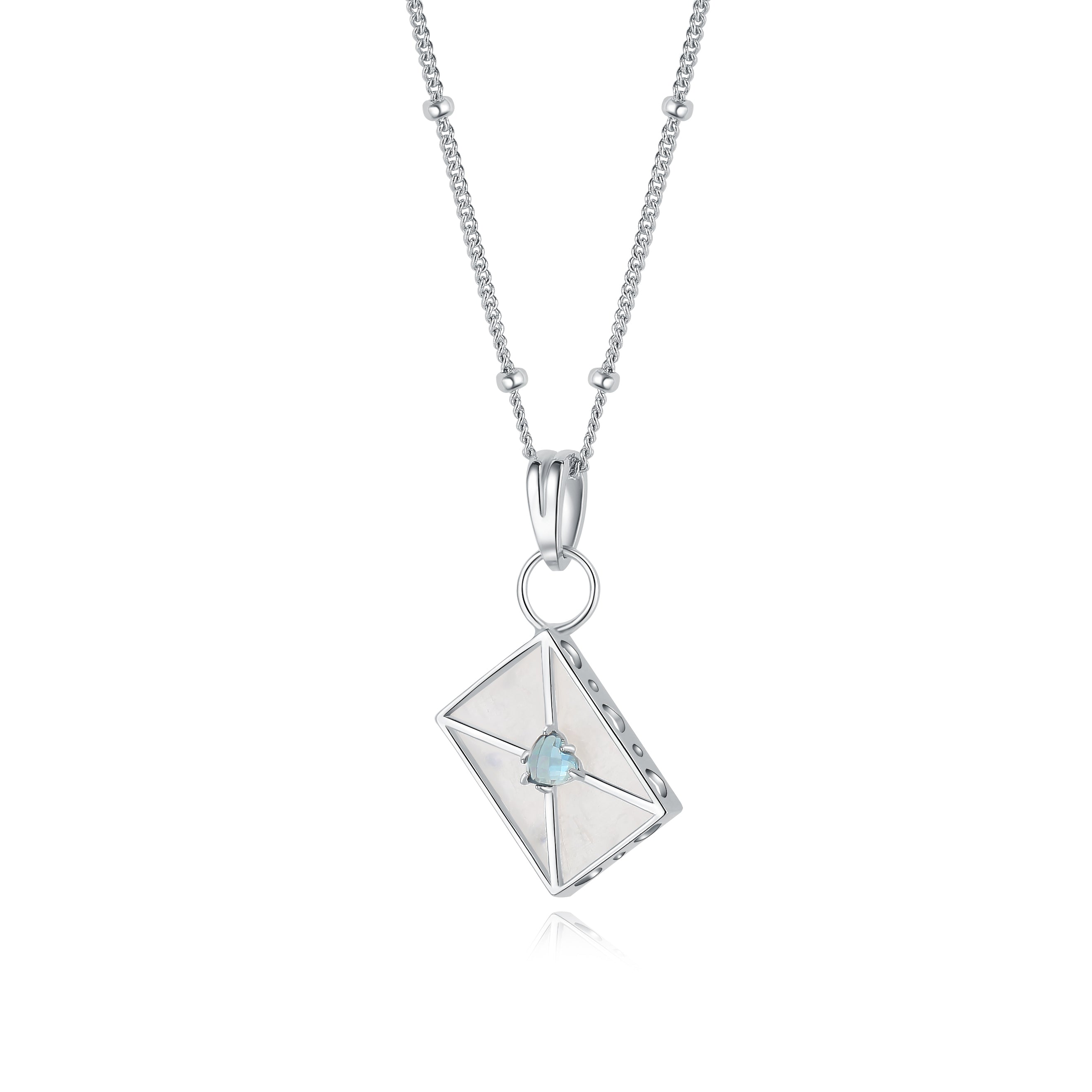 WROTE ME A LOVE LETTER SILVER NECKLACE-MOONSTONE-TOPAZ