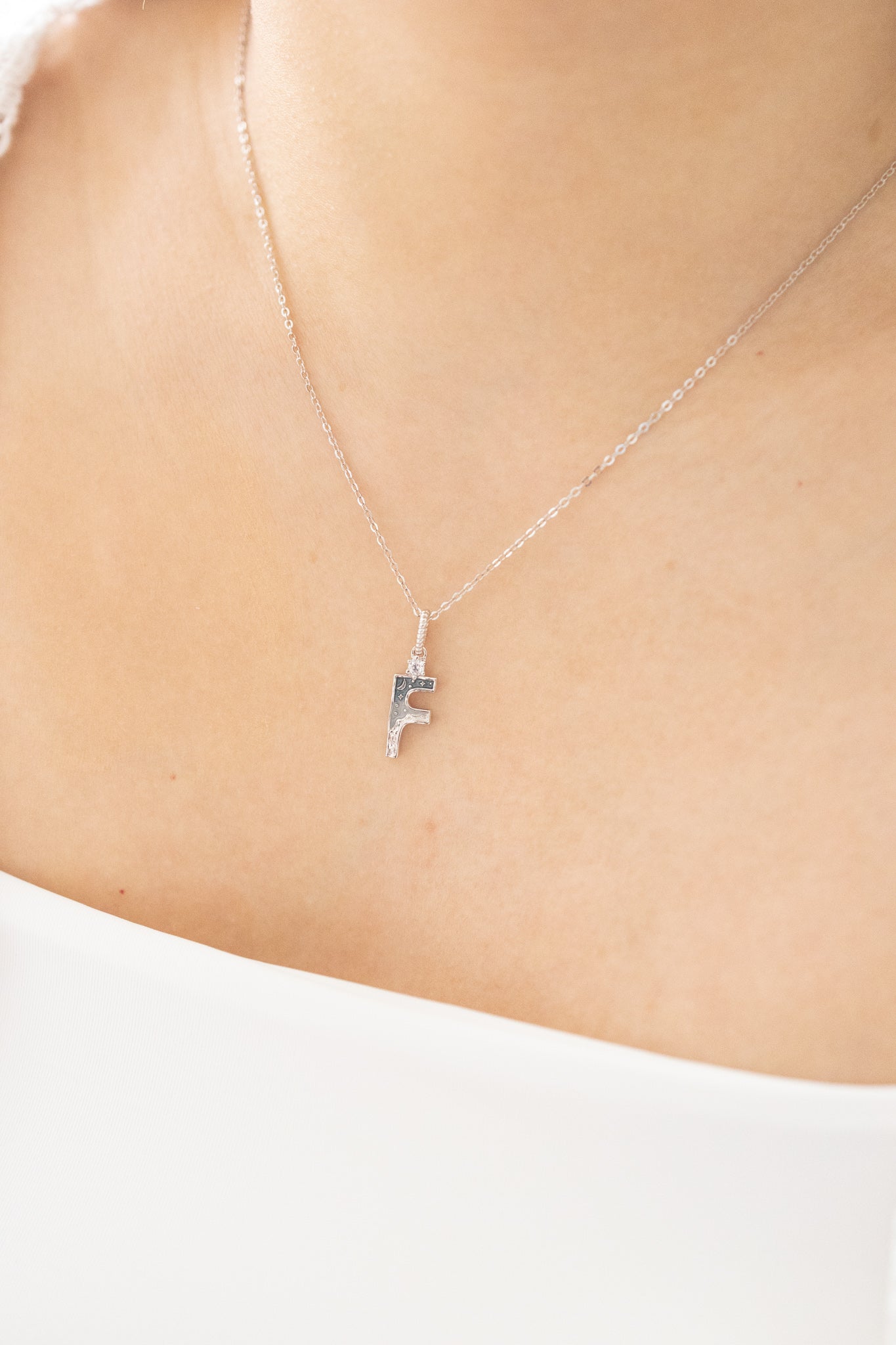 LETTER F SILVER NECKLACE - MIDNIGHT - ALPHABET COLLECTION