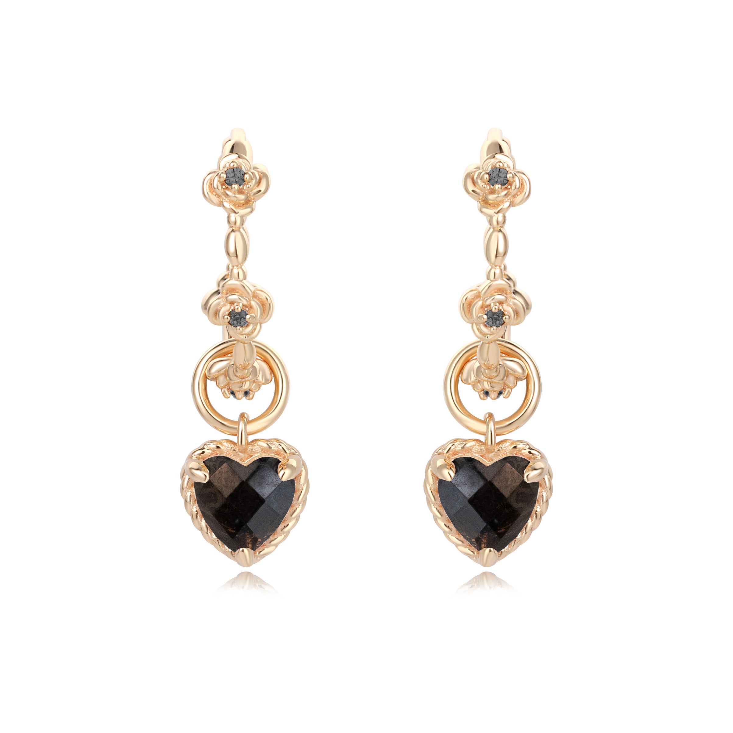 HEARTBEAT ROSE EAR HOOP - SMOKY QUARTZ