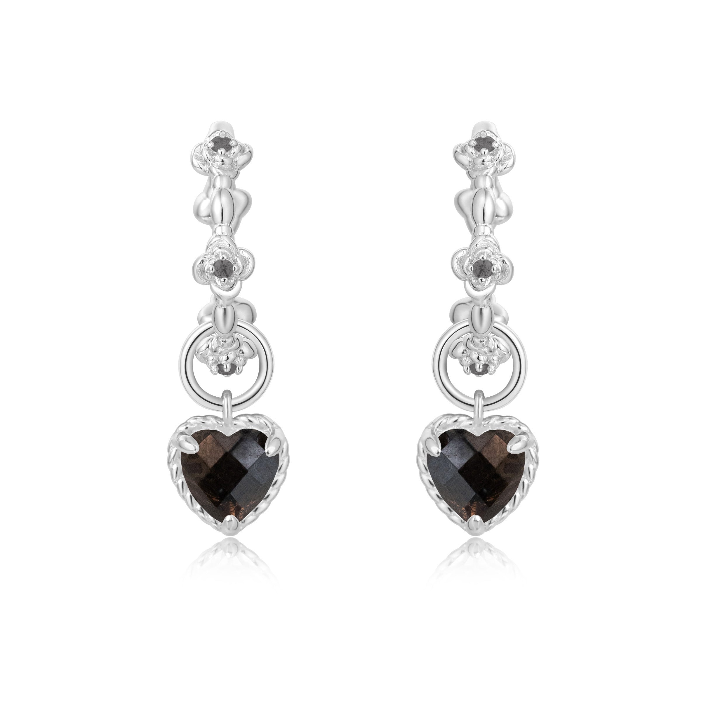 HEARTBEAT ROSE SILVER EAR HOOP - SMOKY QUARTZ