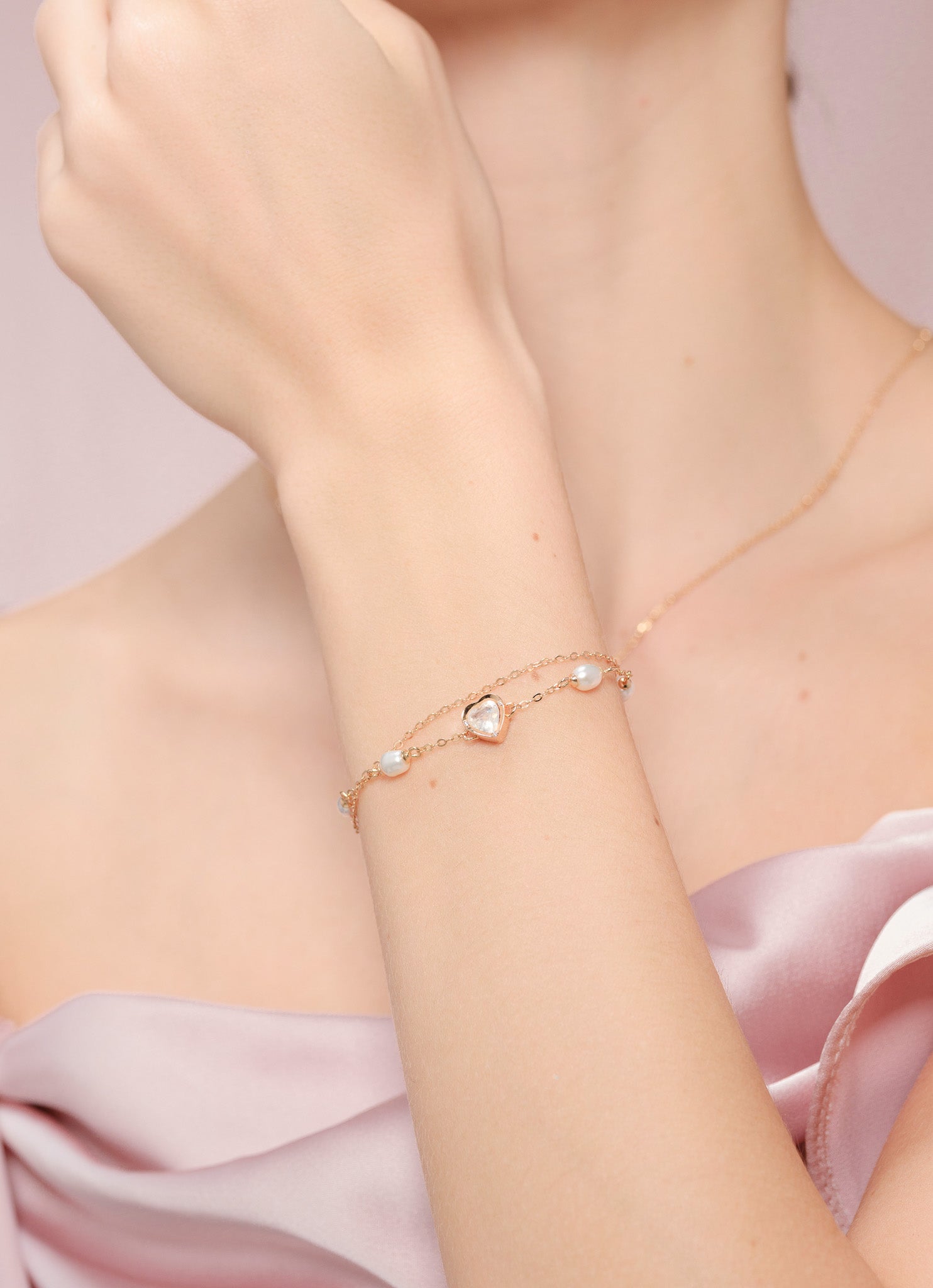 FROSTED LOVE LAYERING BRACELET - MOONSTONE