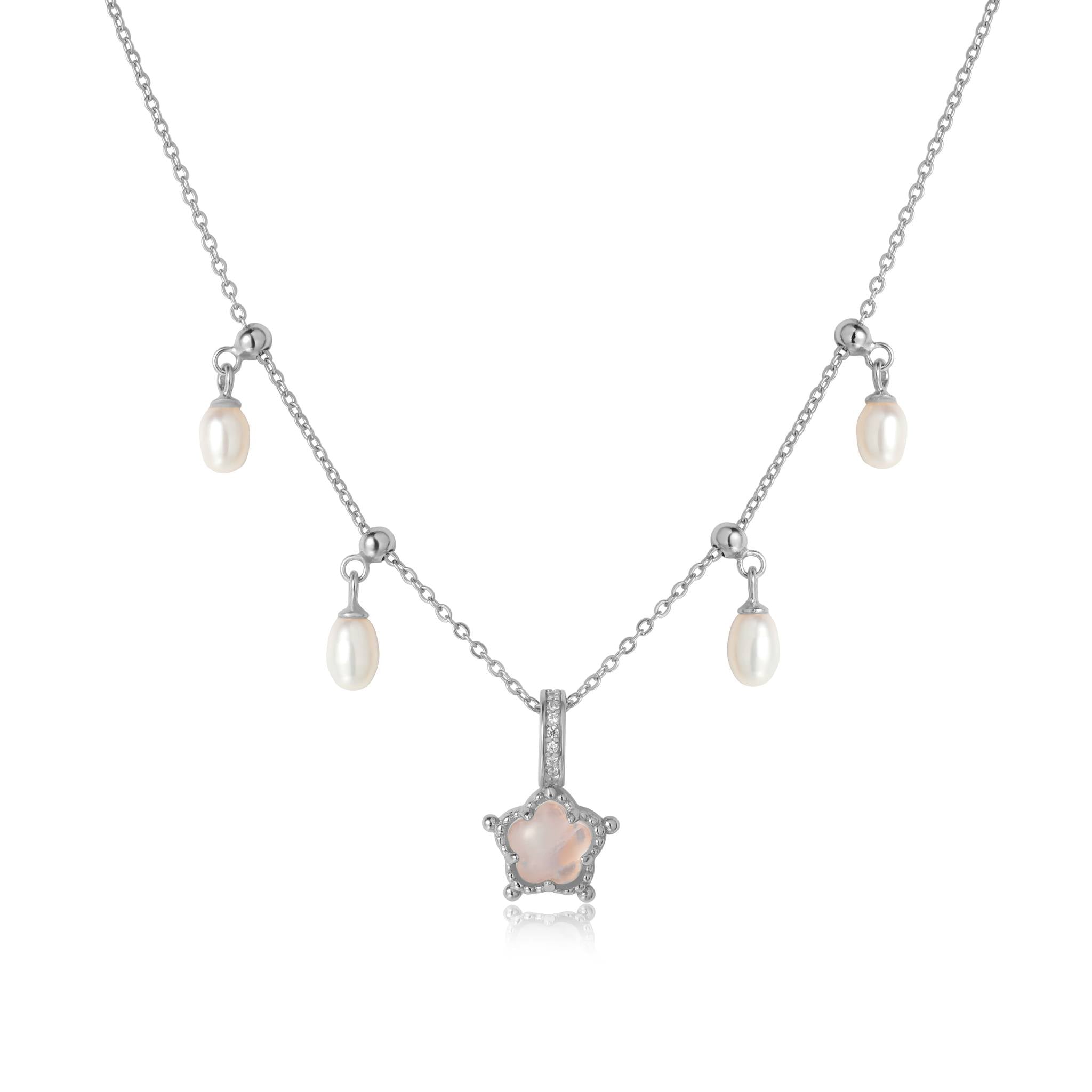 BUBBLE FLORA SILVER NECKLACE - MOONSTONE - TWO WAY - REMOVABLE CHARM