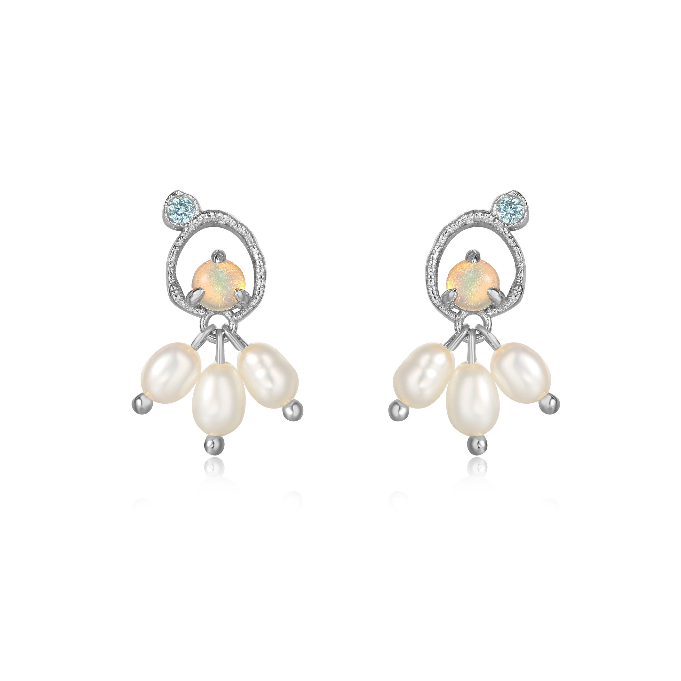 LITTLE TRIPLE TREASURES SILVER EARRINGS - OPAL - BAROQUE PEARL