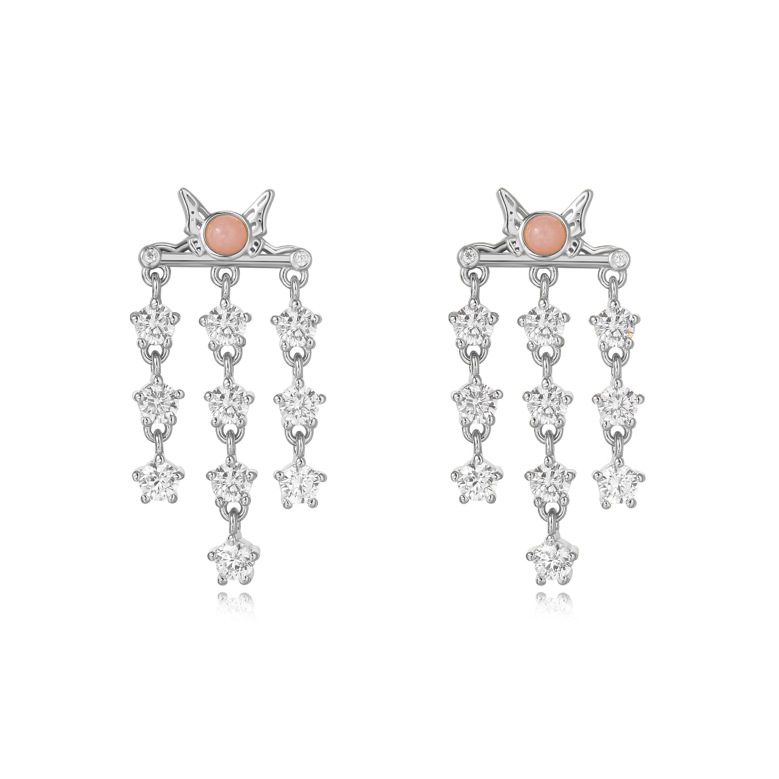 WHISPERING WINGFALL SILVER EARRINGS - PINK OPAL