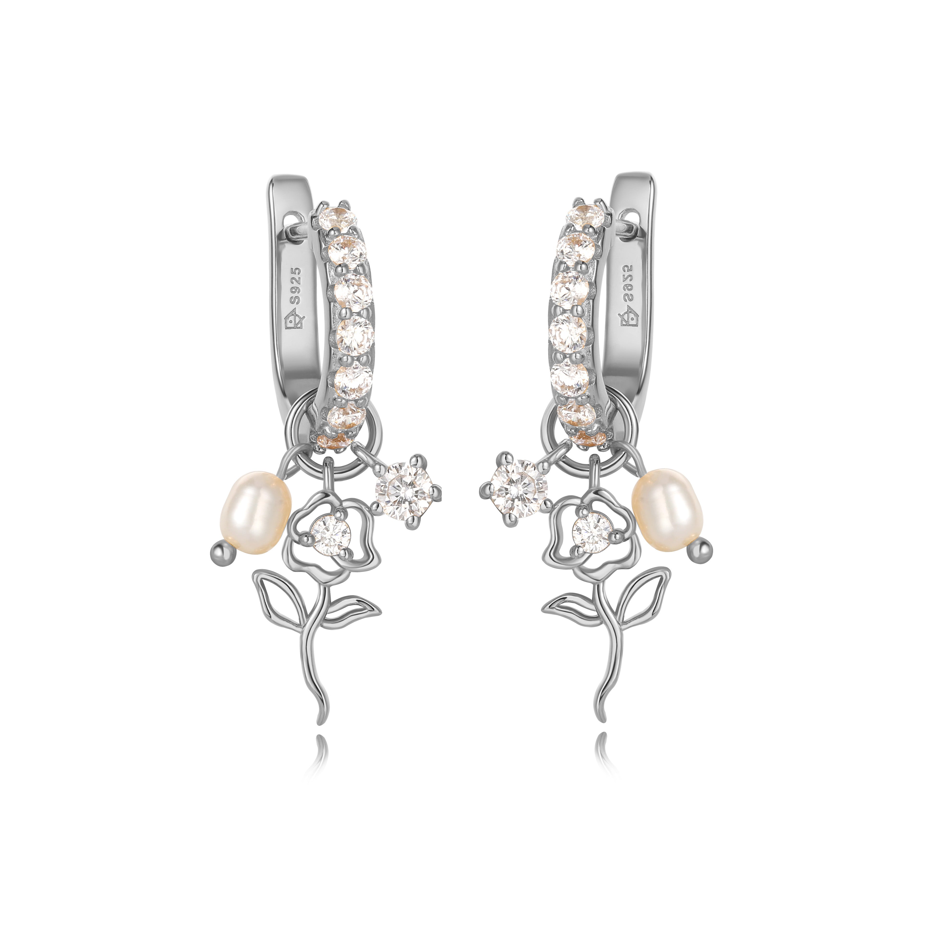 ROSE PETAL SILVER BOUQUET EARRING - BAROQUE PEARL